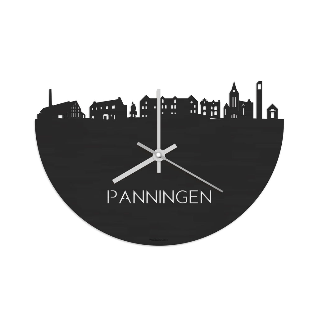 Skyline Klok Panningen Black Zwart houten cadeau decoratie relatiegeschenk van WoodWideCities