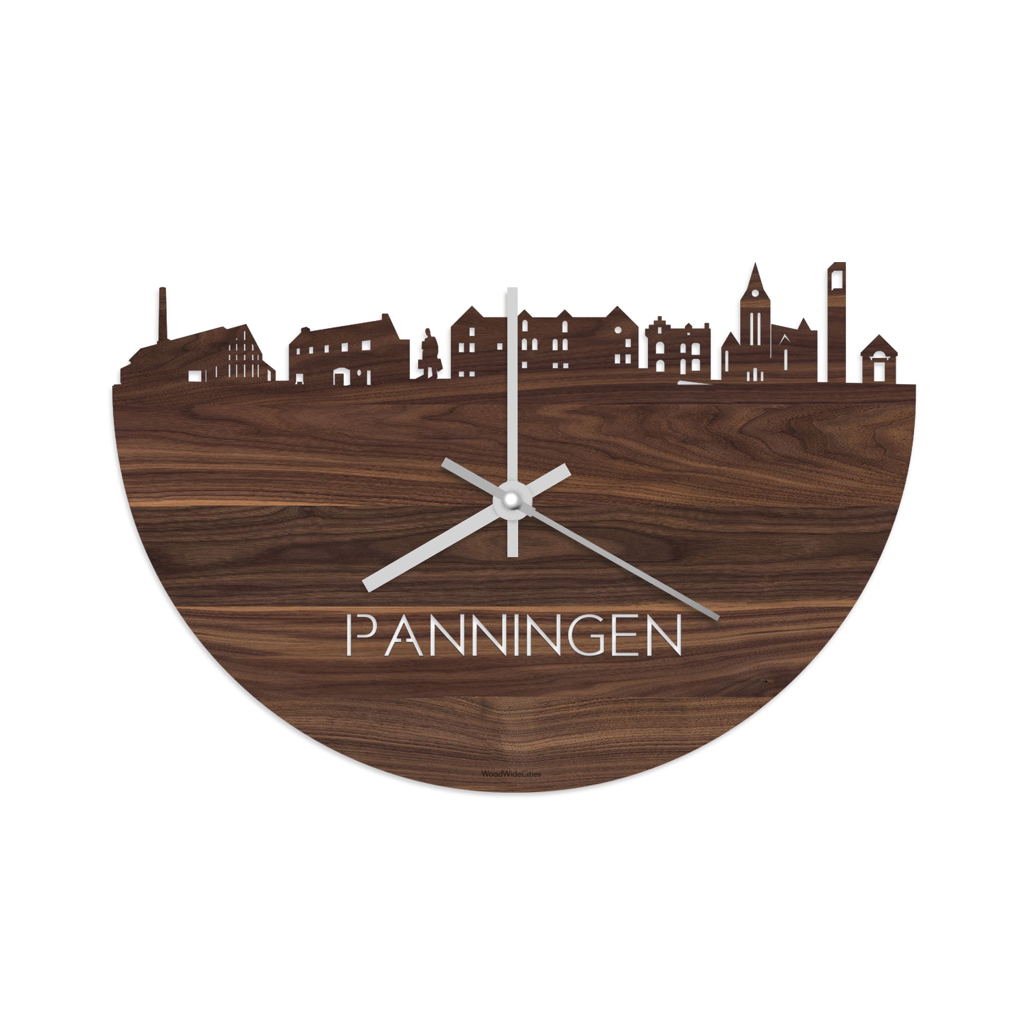 Skyline Klok Panningen Noten houten cadeau decoratie relatiegeschenk van WoodWideCities