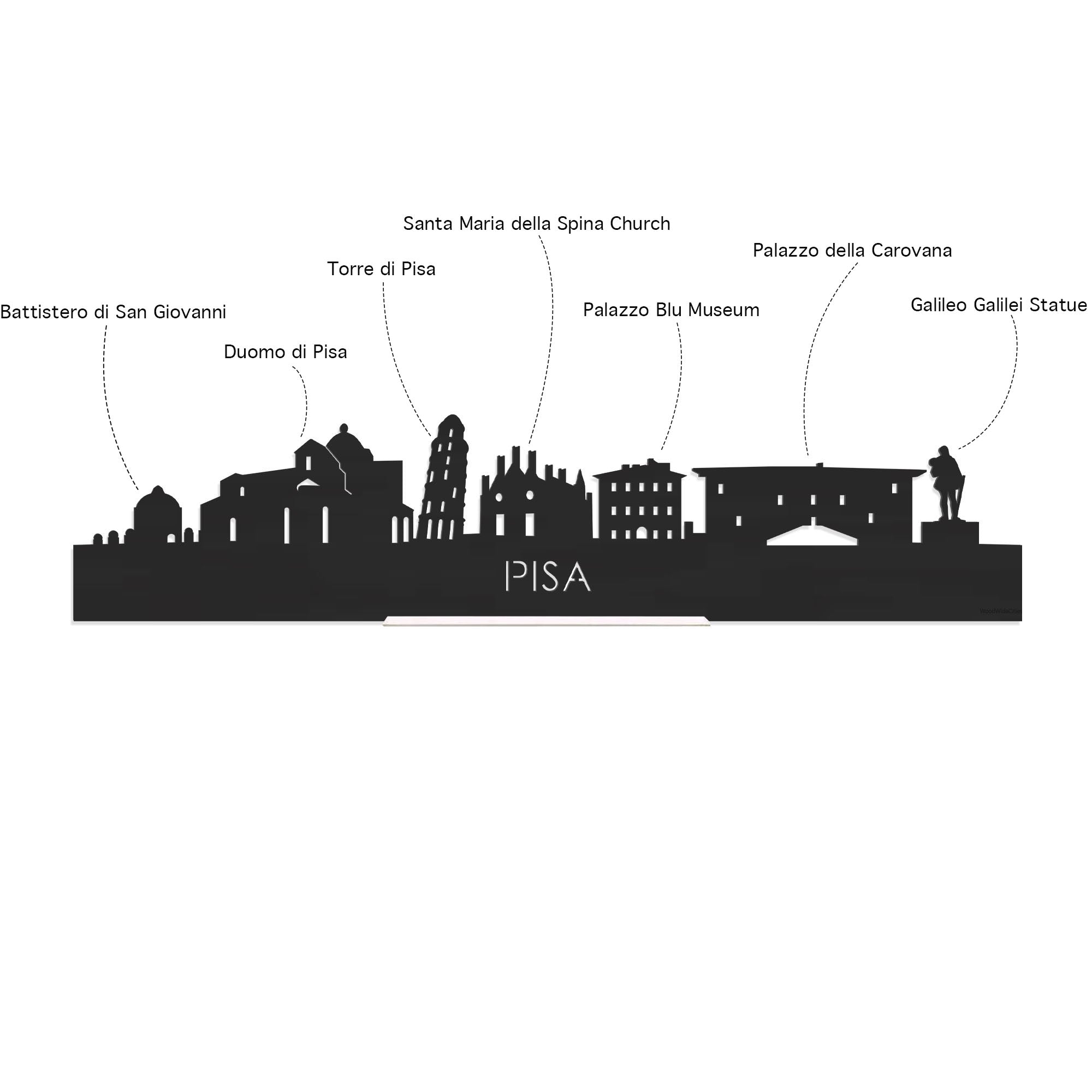 Skyline Klok Pisa Bamboe houten cadeau decoratie relatiegeschenk van WoodWideCities