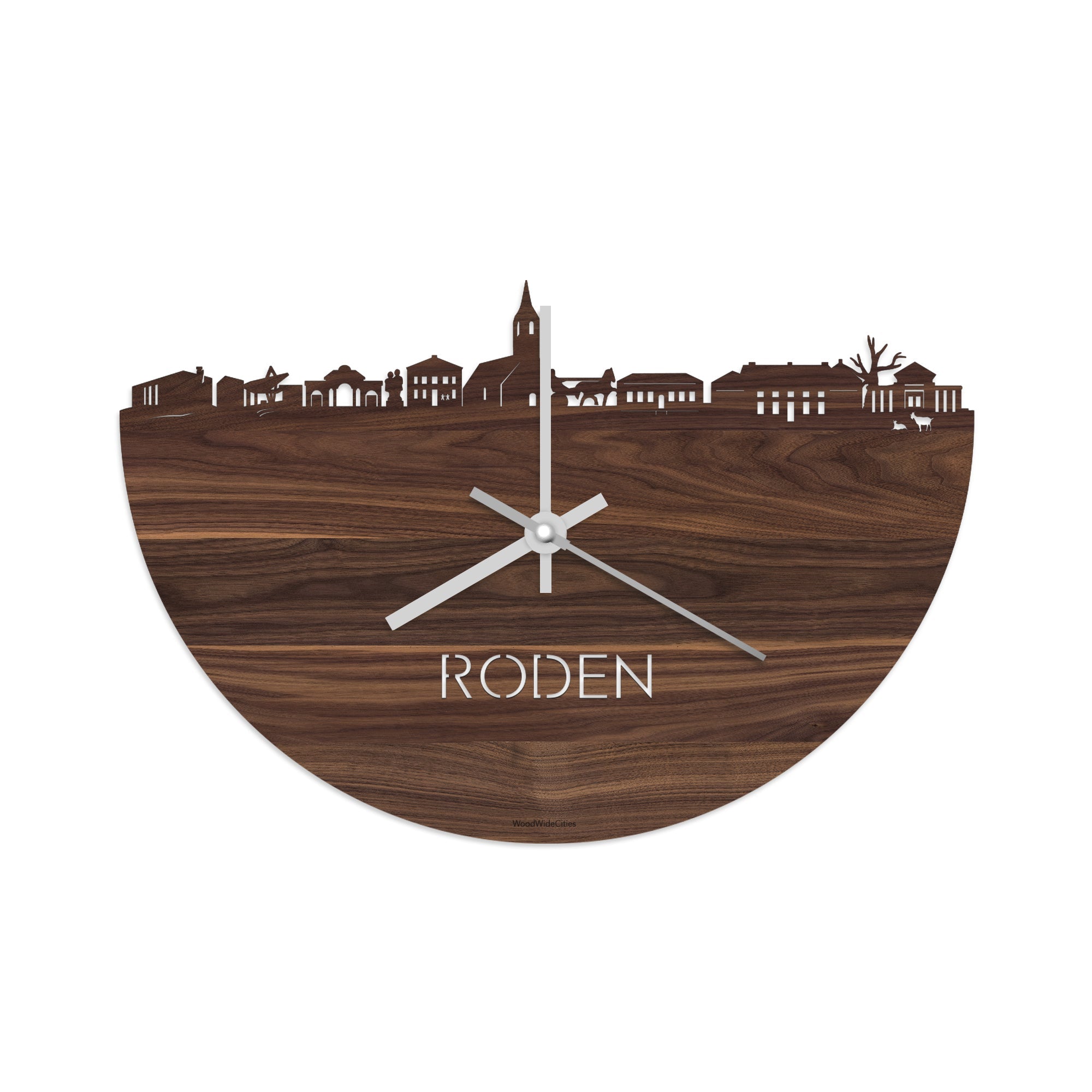 Skyline Klok Roden Noten houten cadeau decoratie relatiegeschenk van WoodWideCities