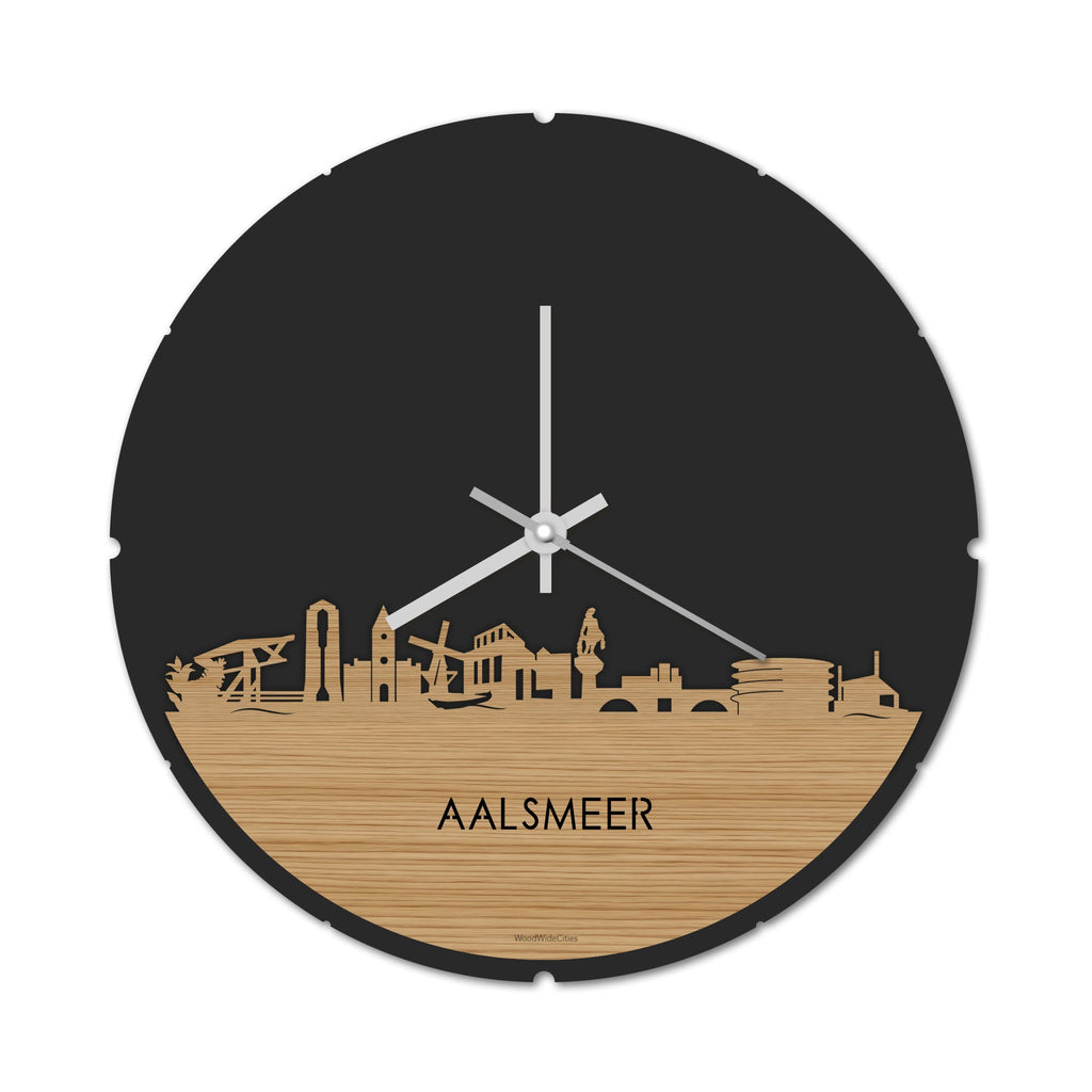 Skyline Klok Rond Aalsmeer Bamboe houten cadeau decoratie relatiegeschenk van WoodWideCities