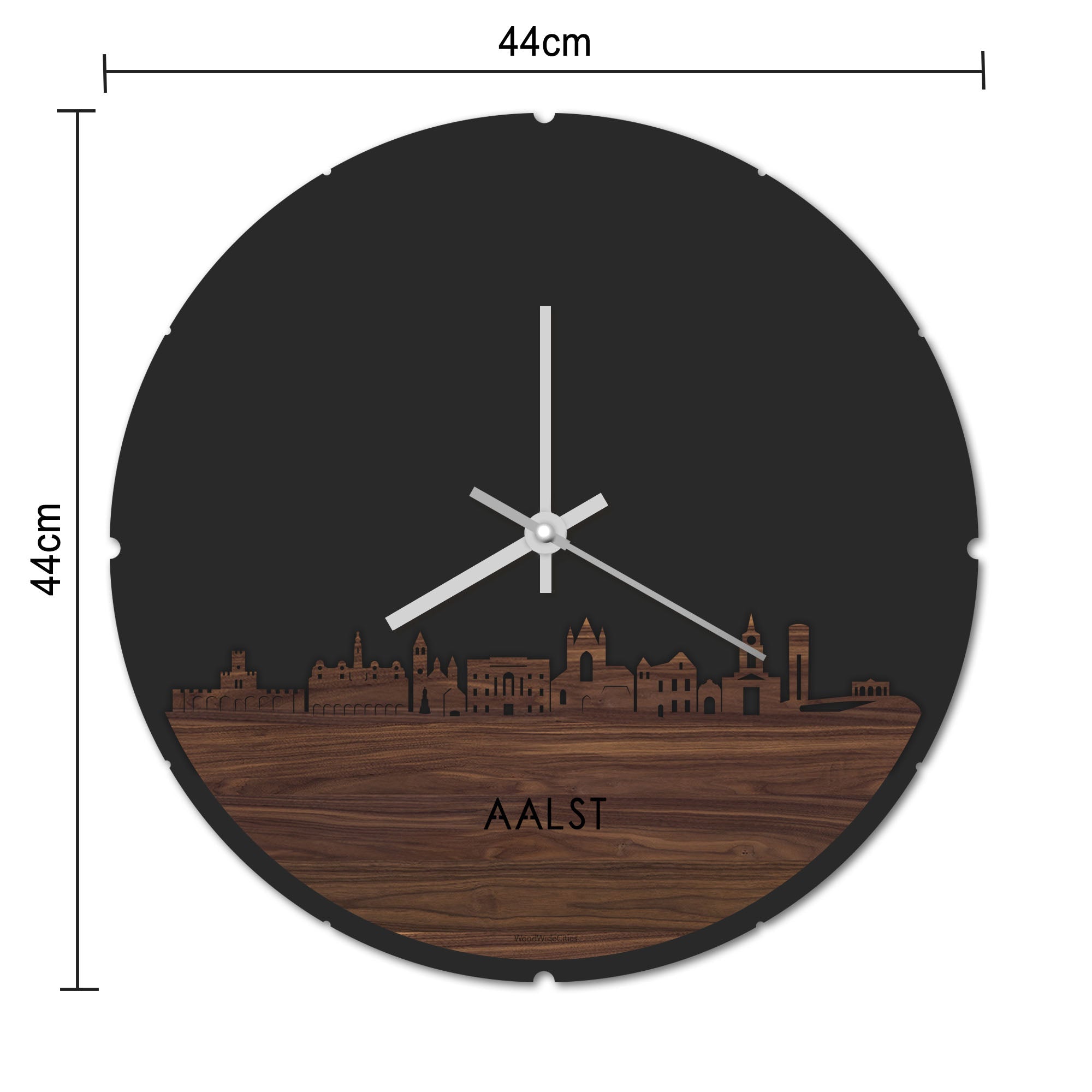 Skyline Klok Rond Aalst Bamboe houten cadeau decoratie relatiegeschenk van WoodWideCities