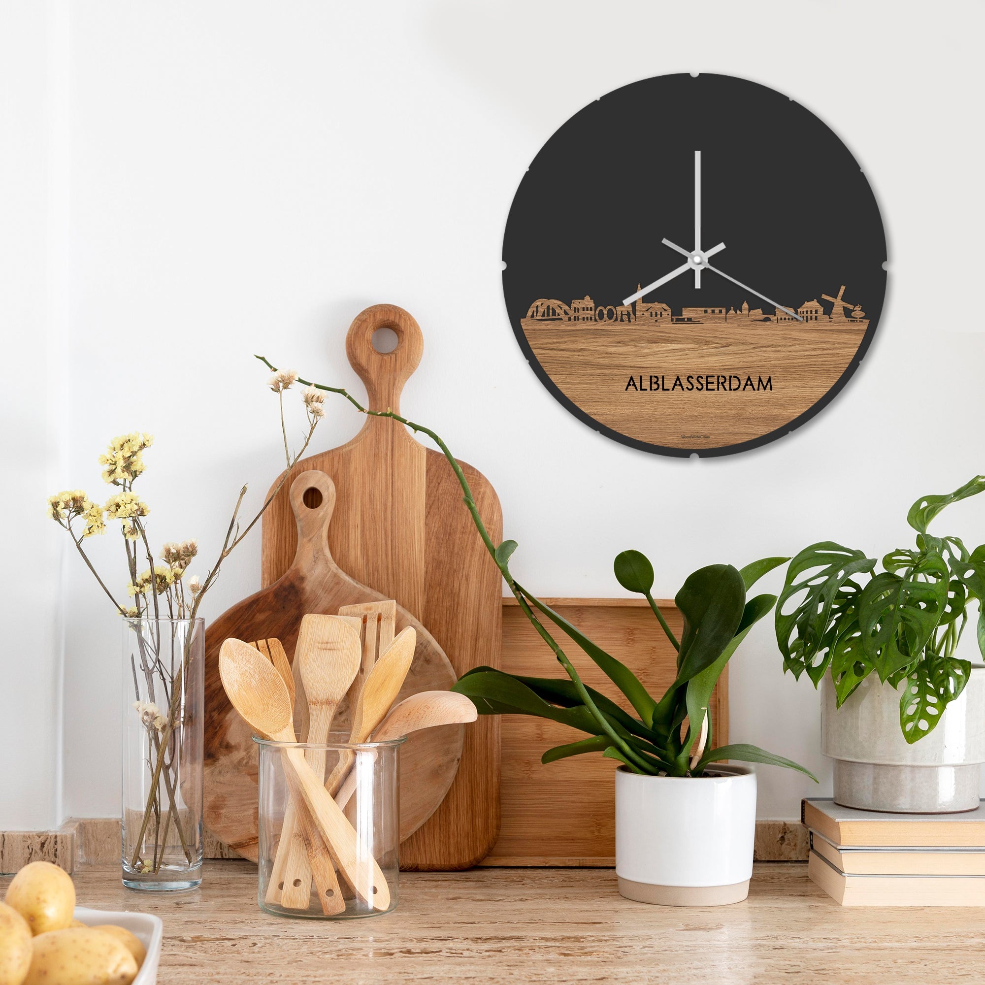 Skyline Klok Alblasserdam Eiken houten cadeau decoratie relatiegeschenk van WoodWideCities