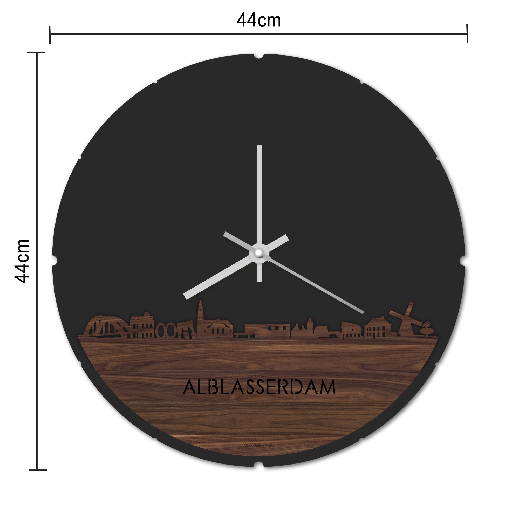 Skyline Klok Rond Alblasserdam Palissander houten cadeau decoratie relatiegeschenk van WoodWideCities