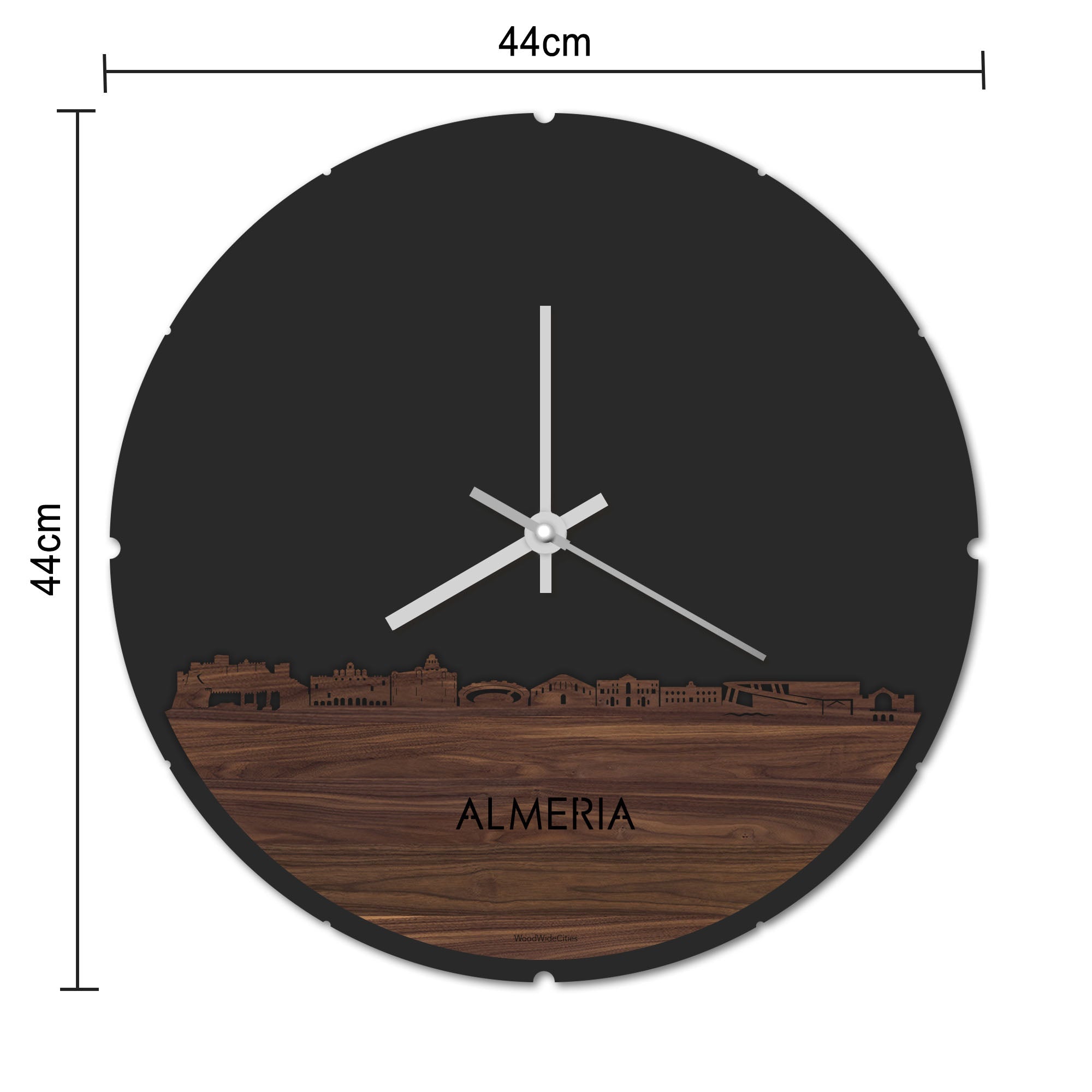 Skyline Klok Rond Almeria Bamboe houten cadeau decoratie relatiegeschenk van WoodWideCities