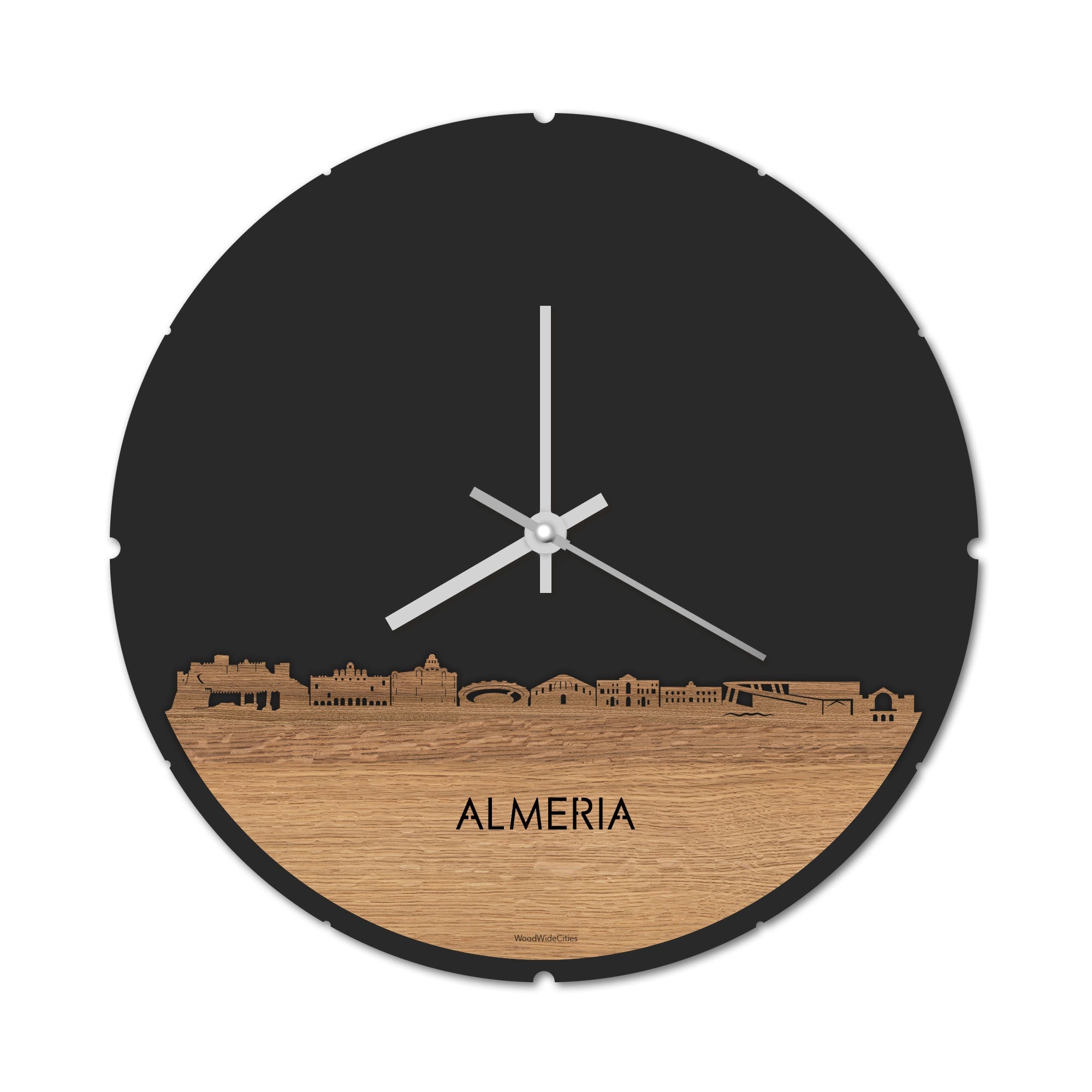 Skyline Klok Almeria Eiken houten cadeau decoratie relatiegeschenk van WoodWideCities