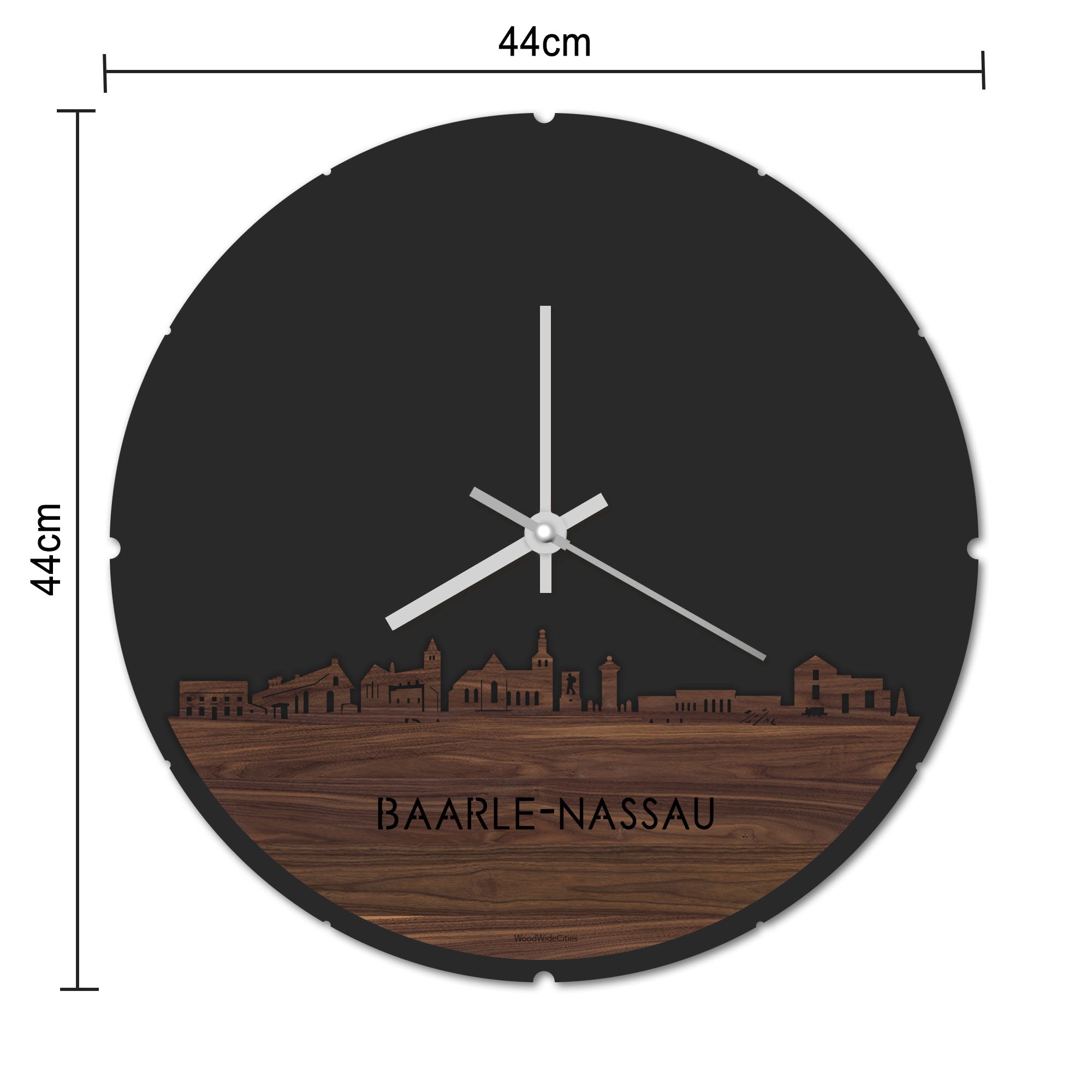 Skyline Klok Rond Baarle-Nassau Bamboe houten cadeau decoratie relatiegeschenk van WoodWideCities