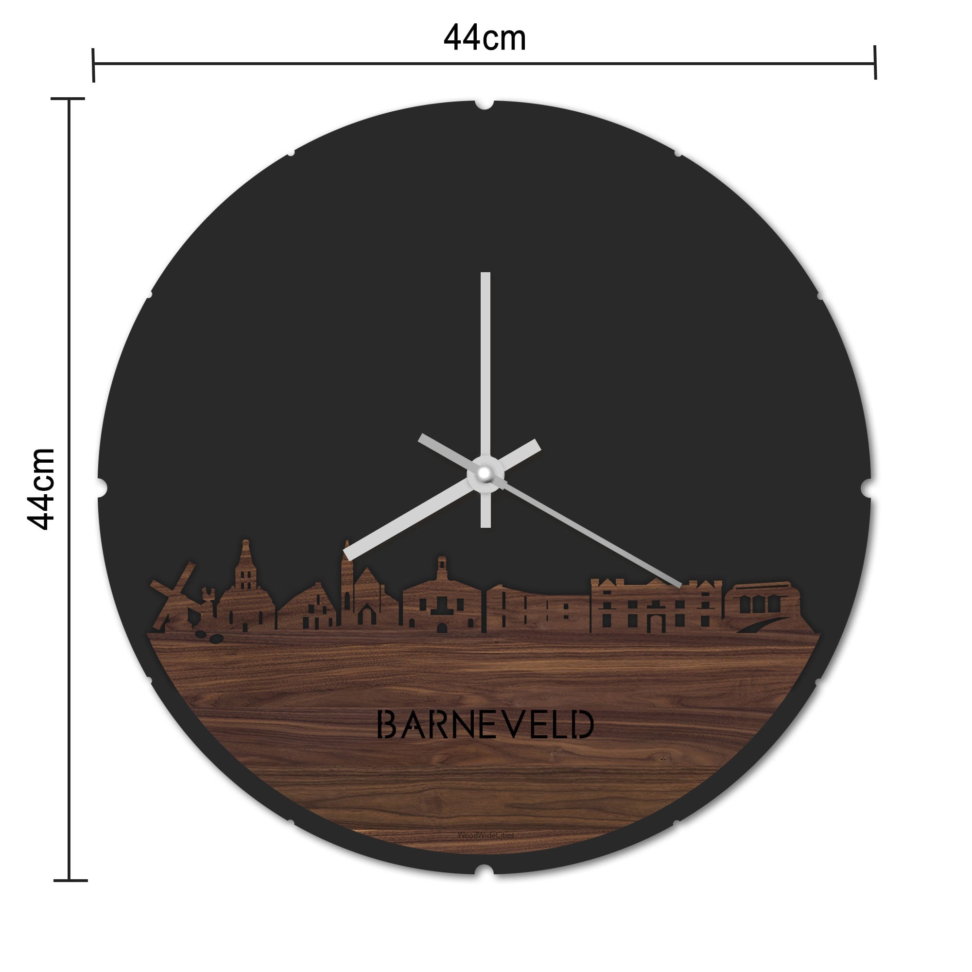 Skyline Klok Rond Barneveld Eiken houten cadeau decoratie relatiegeschenk van WoodWideCities