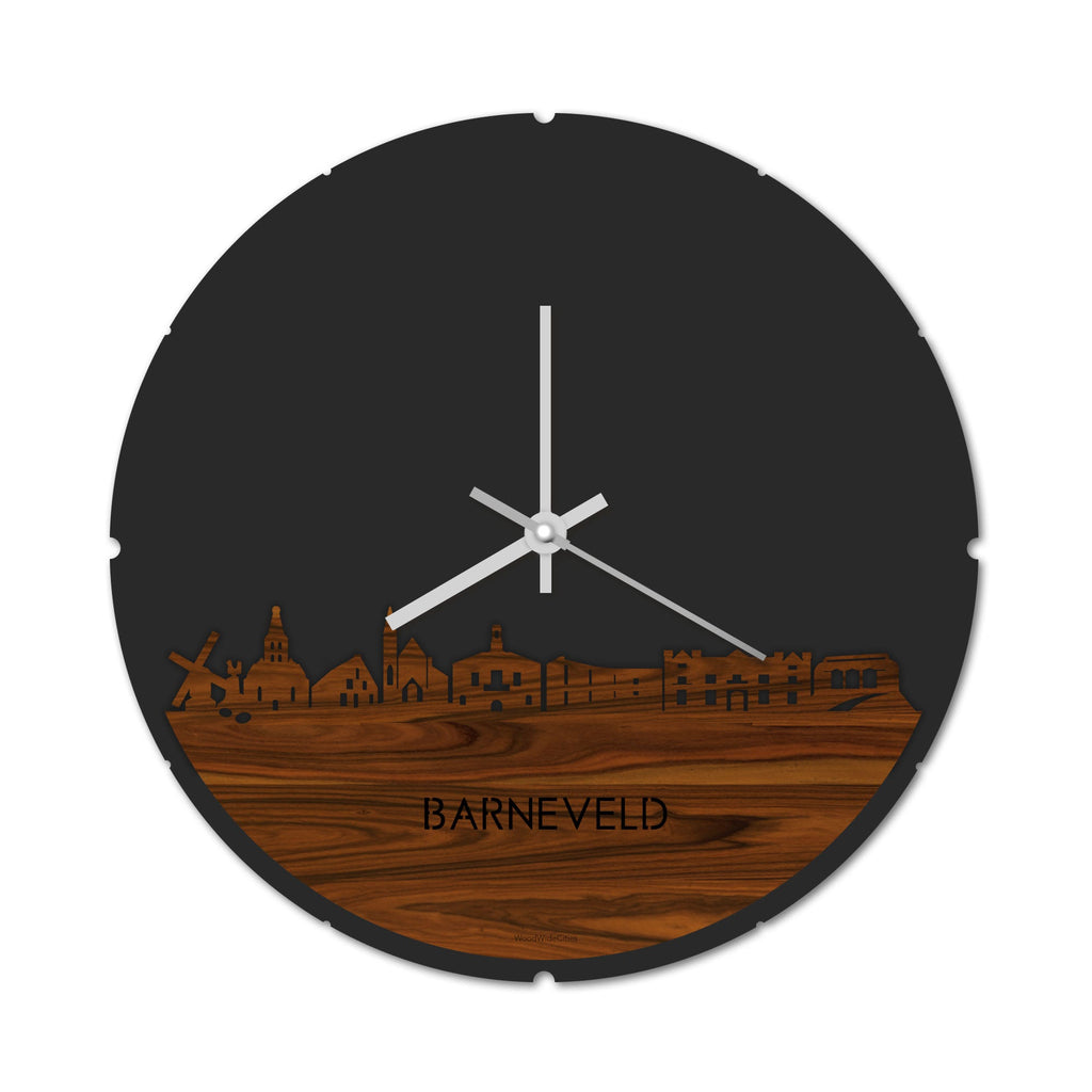 Skyline Klok Rond Barneveld Palissander houten cadeau decoratie relatiegeschenk van WoodWideCities