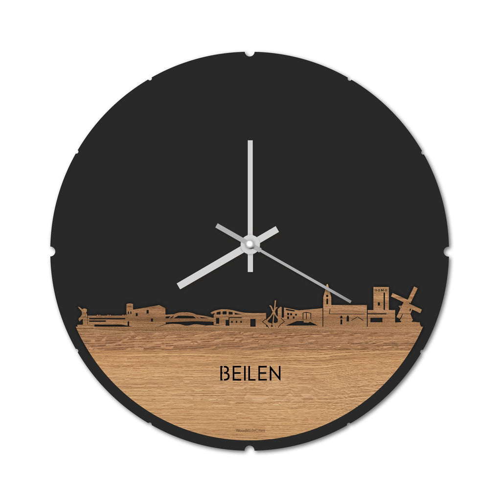 Skyline Klok Rond Beilen Eiken houten cadeau decoratie relatiegeschenk van WoodWideCities