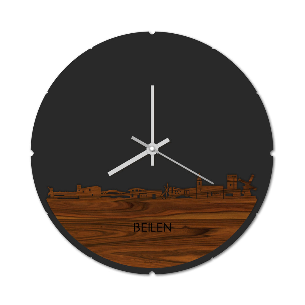 Skyline Klok Rond Beilen Palissander houten cadeau decoratie relatiegeschenk van WoodWideCities