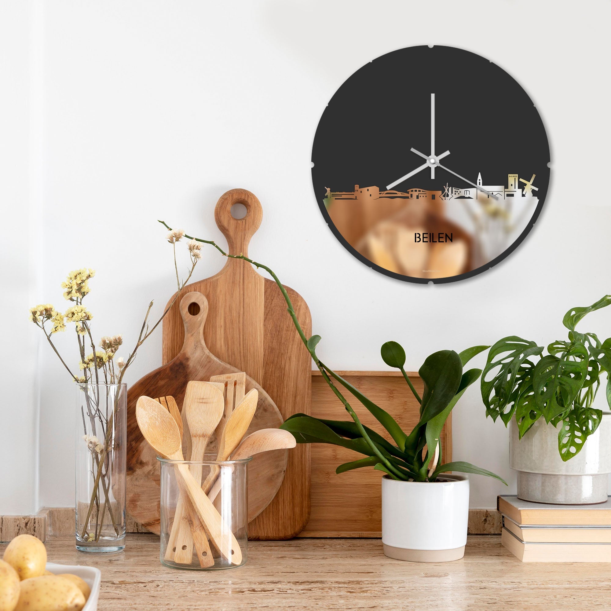 Skyline Klok Rond Beilen Spiegel gerecycled kunststof cadeau decoratie relatiegeschenk van WoodWideCities