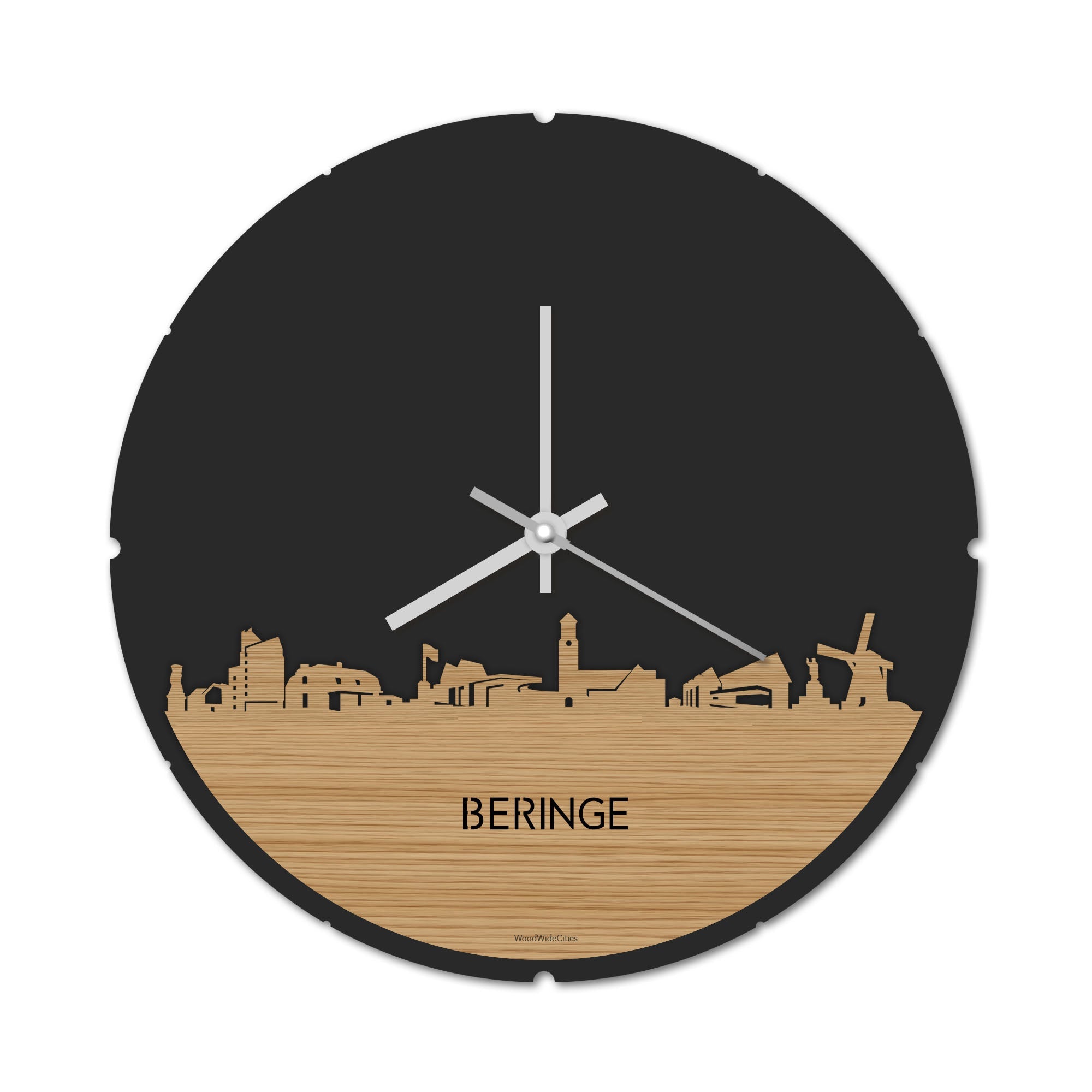 Skyline Klok Rond Beringe Bamboe houten cadeau decoratie relatiegeschenk van WoodWideCities