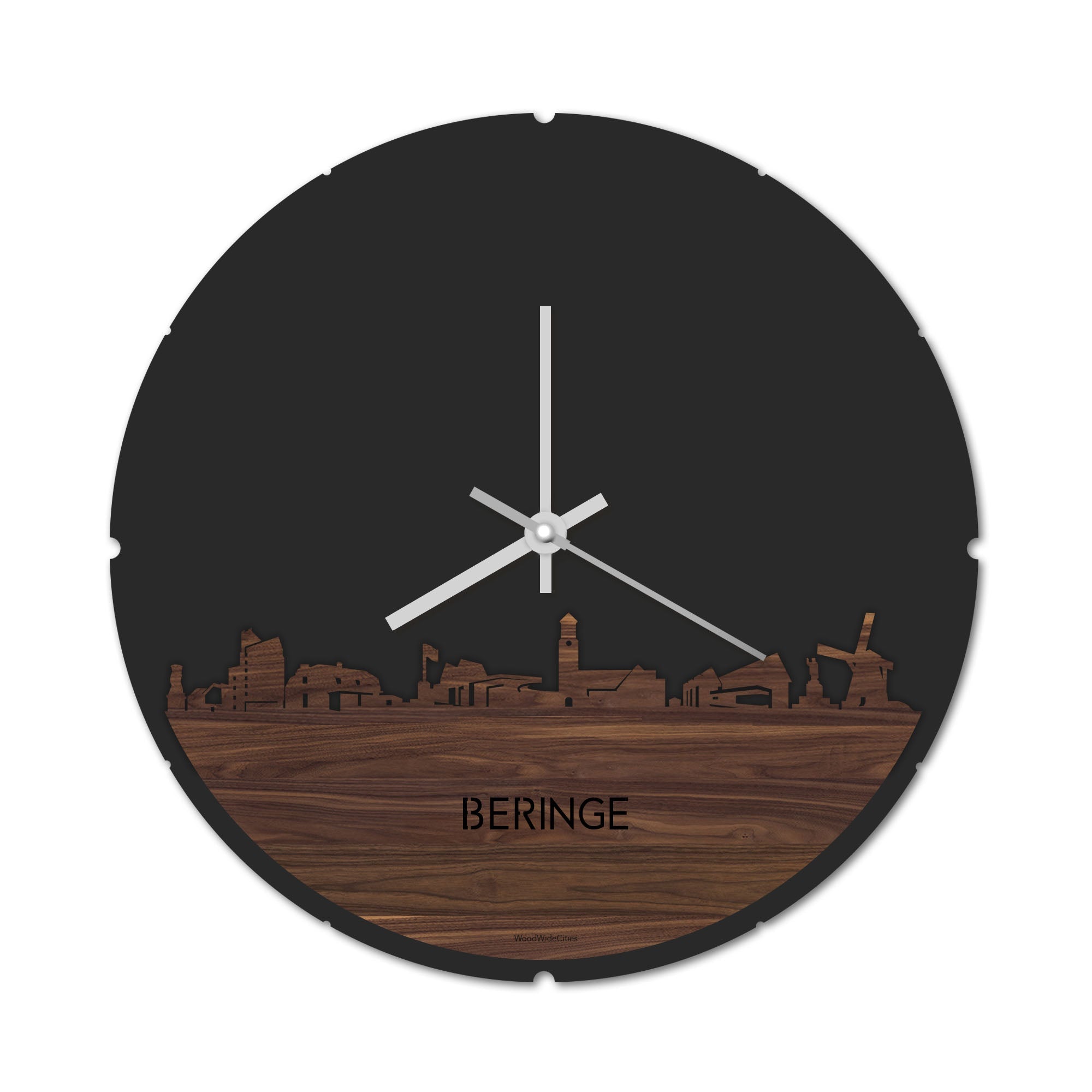 Skyline Klok Rond Beringe Noten houten cadeau decoratie relatiegeschenk van WoodWideCities