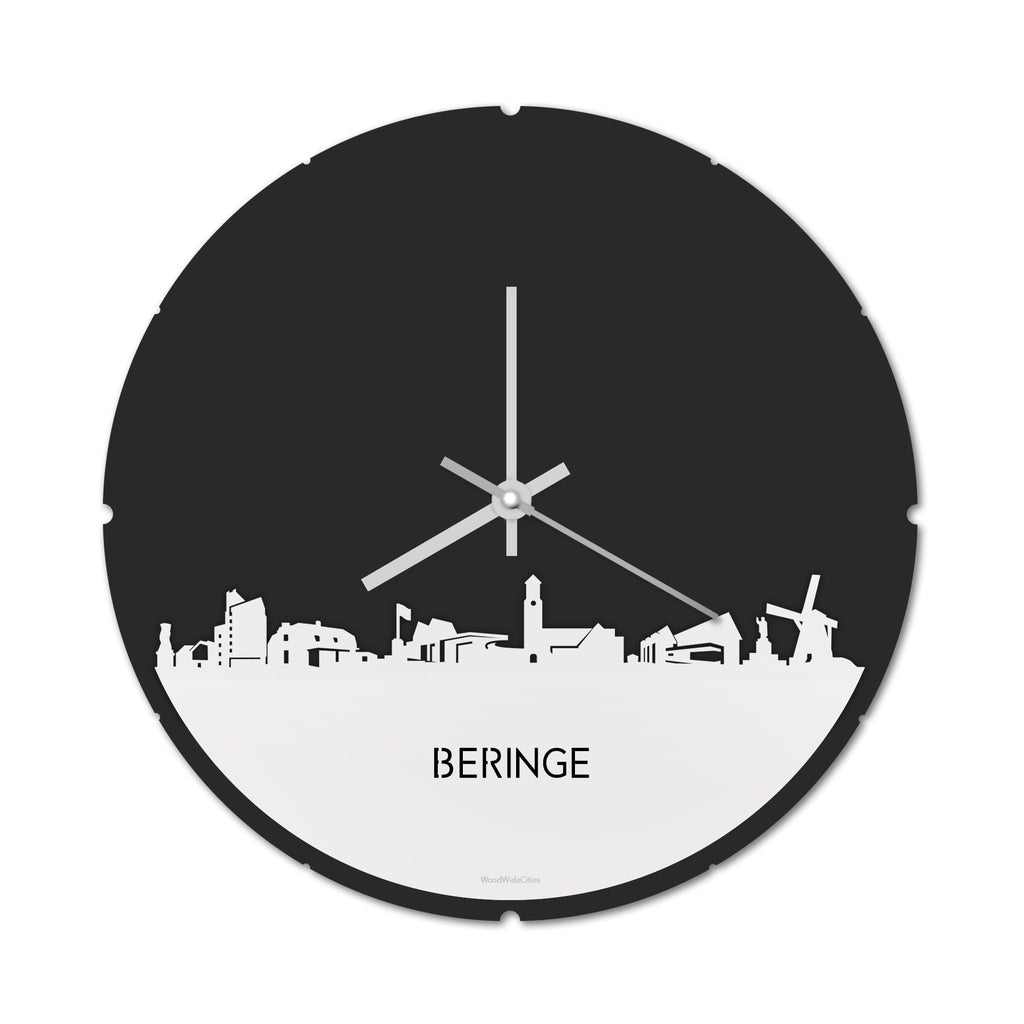 Skyline Klok Rond Beringe Wit glanzend gerecycled kunststof cadeau decoratie relatiegeschenk van WoodWideCities