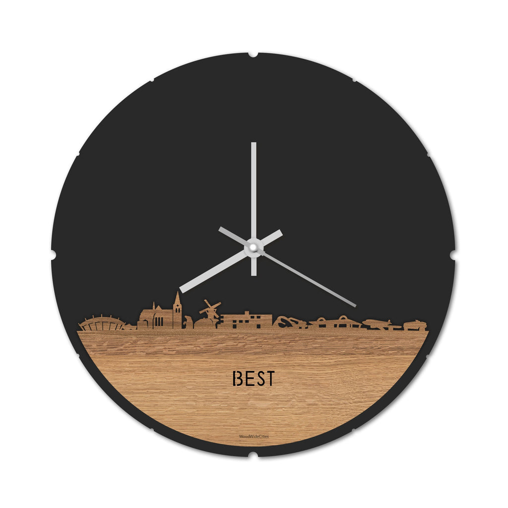 Skyline Klok Best Eiken houten cadeau decoratie relatiegeschenk van WoodWideCities