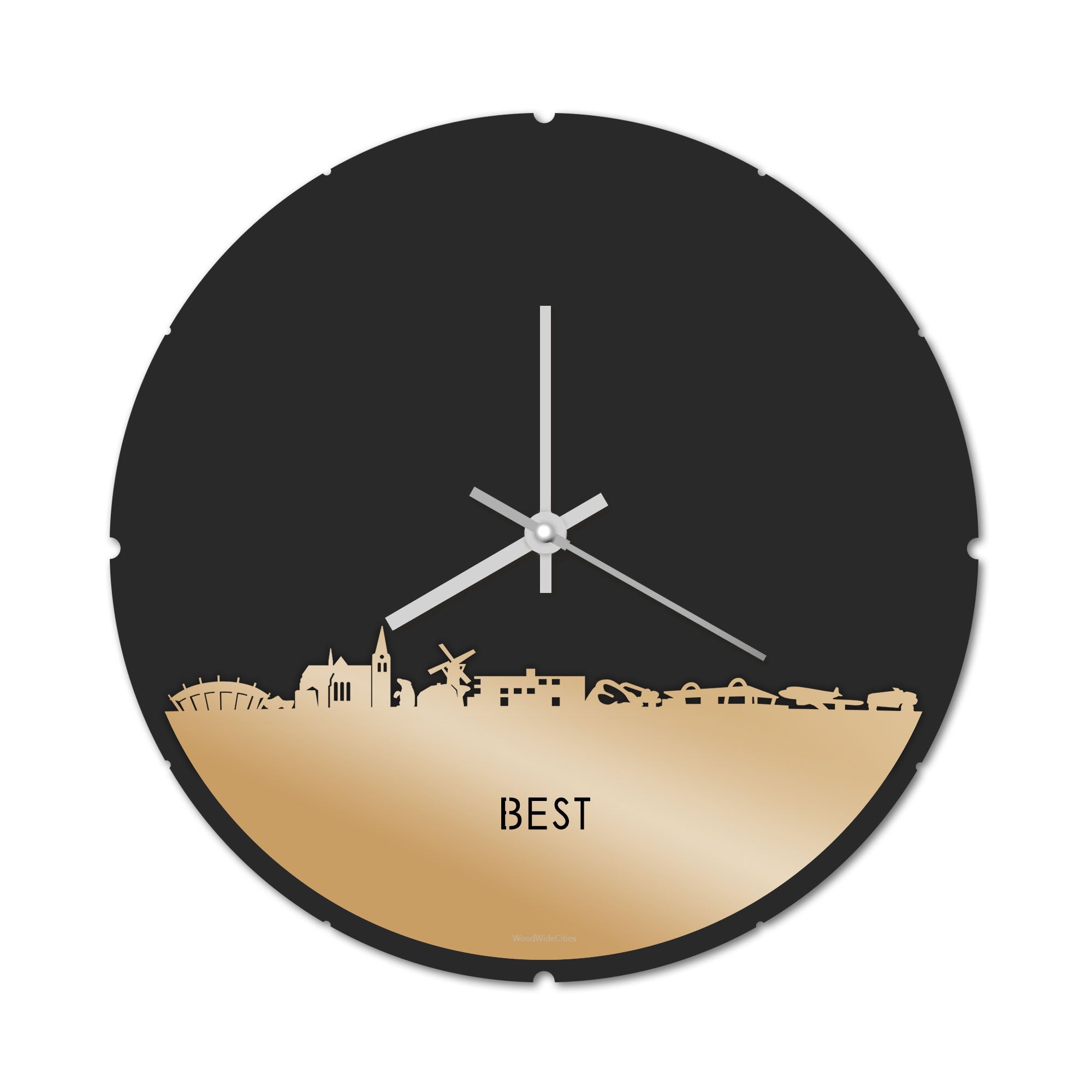 Skyline Klok Rond Best Metallic Goud gerecycled kunststof cadeau decoratie relatiegeschenk van WoodWideCities