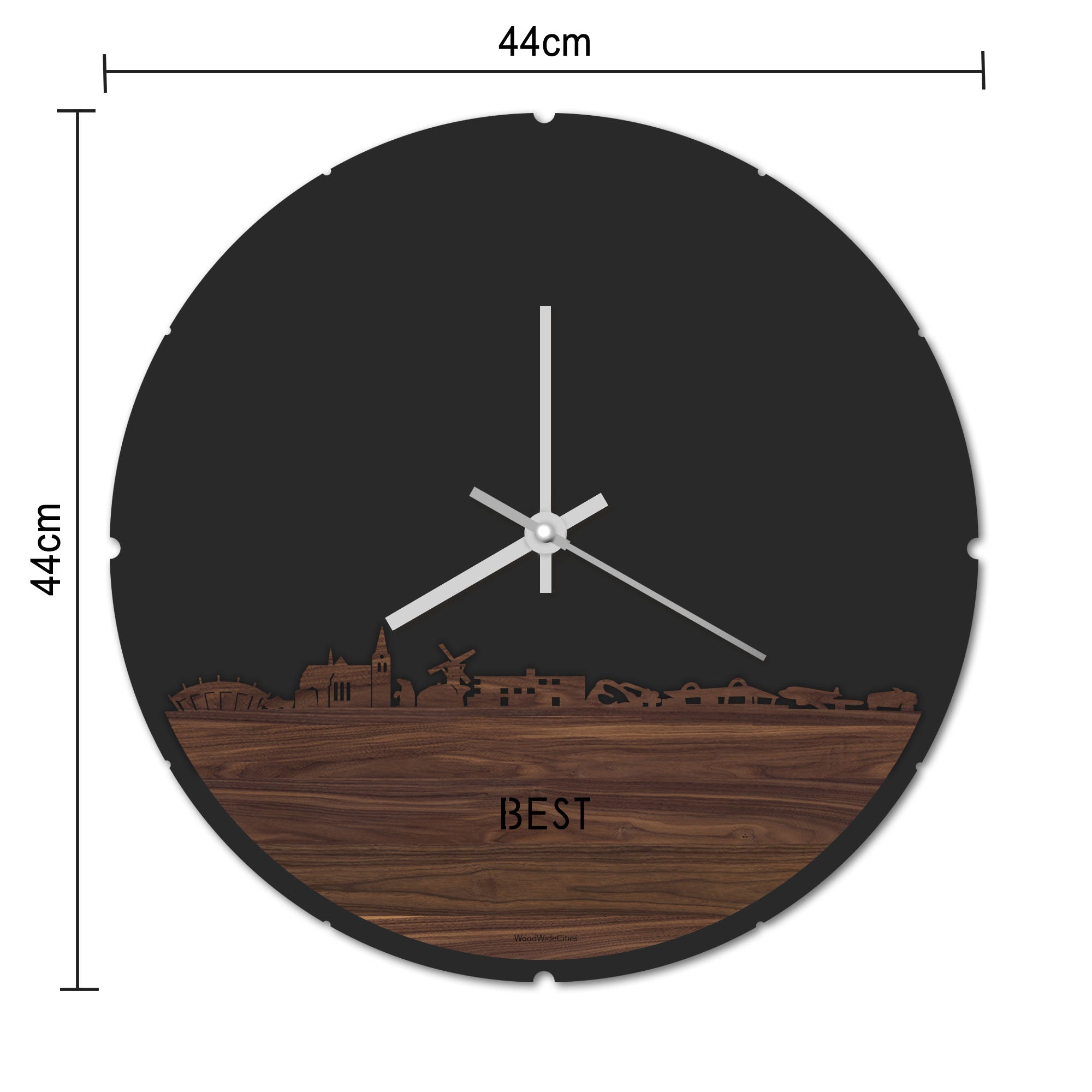 Skyline Klok Rond Best Wit glanzend gerecycled kunststof cadeau decoratie relatiegeschenk van WoodWideCities