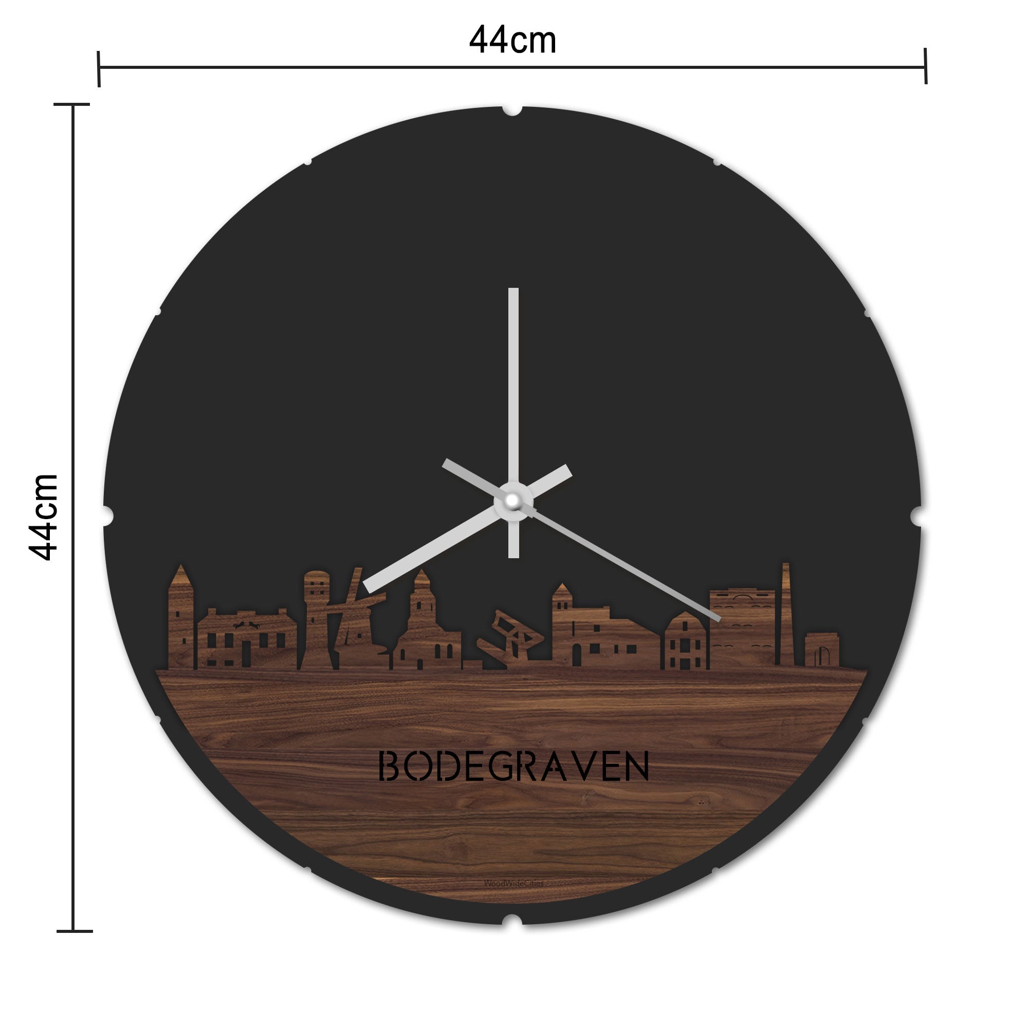 Skyline Klok Rond Bodegraven Bamboe houten cadeau decoratie relatiegeschenk van WoodWideCities