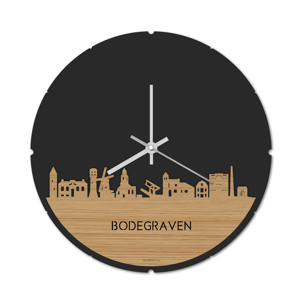 Skyline Klok Rond Bodegraven Bamboe houten cadeau decoratie relatiegeschenk van WoodWideCities