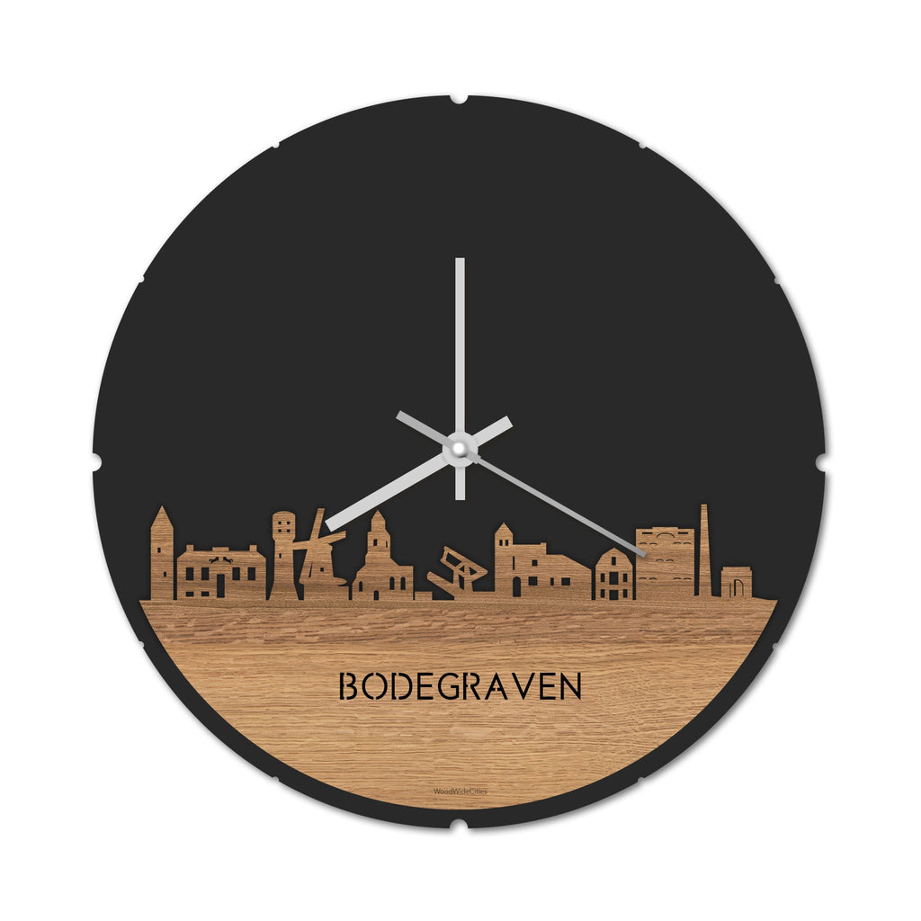 Skyline Klok Rond Bodegraven Eiken houten cadeau decoratie relatiegeschenk van WoodWideCities