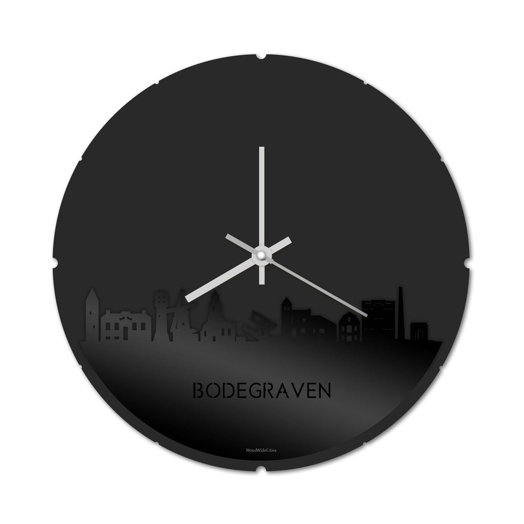 Skyline Klok Rond Bodegraven Zwart glanzend gerecycled kunststof cadeau decoratie relatiegeschenk van WoodWideCities