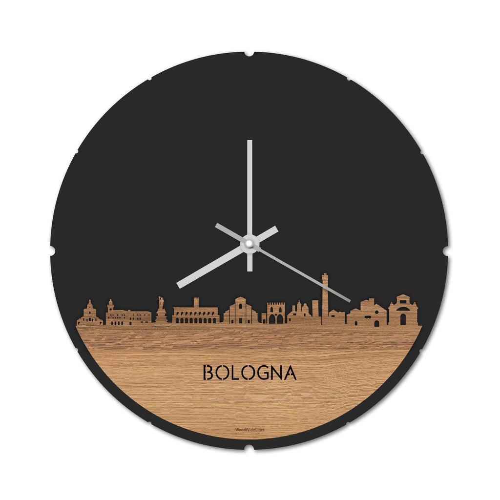 Skyline Klok Bologna Eiken houten cadeau decoratie relatiegeschenk van WoodWideCities