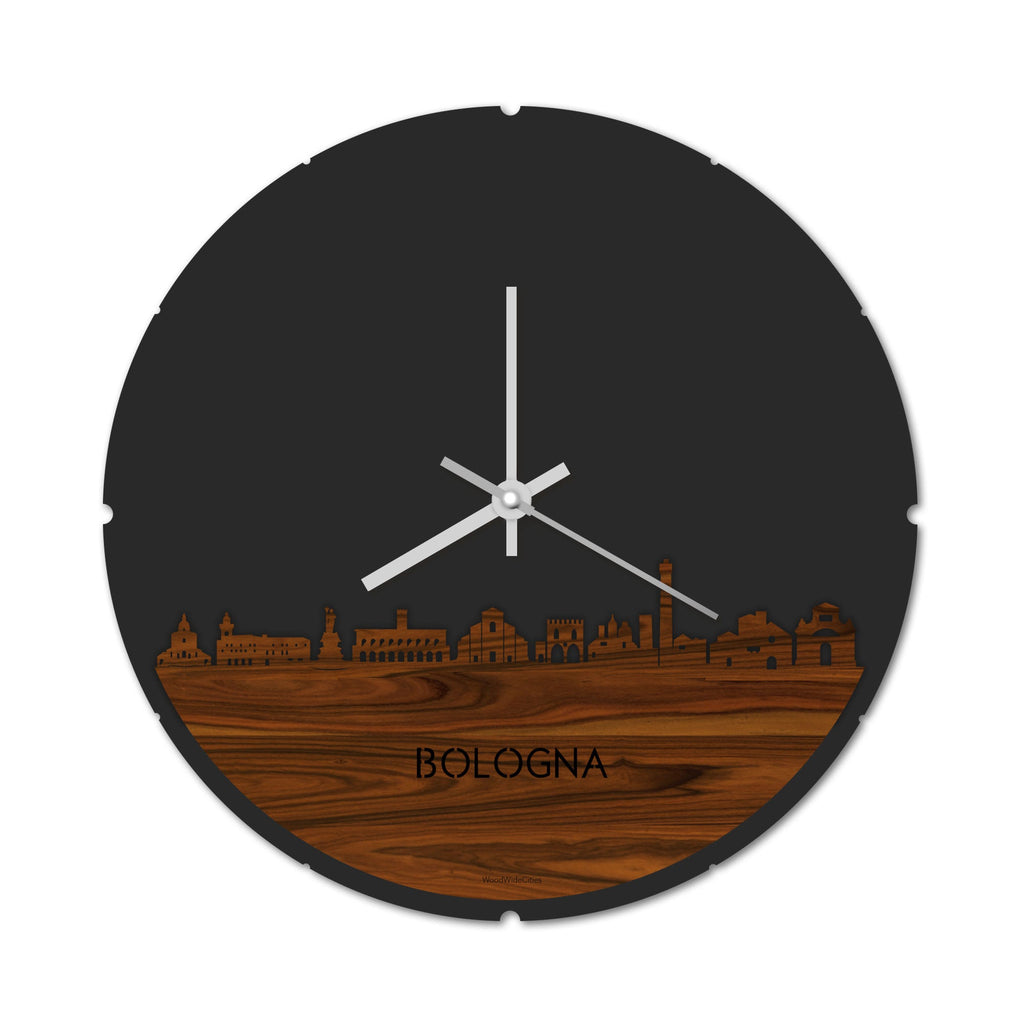 Skyline Klok Rond Bologna Palissander houten cadeau decoratie relatiegeschenk van WoodWideCities