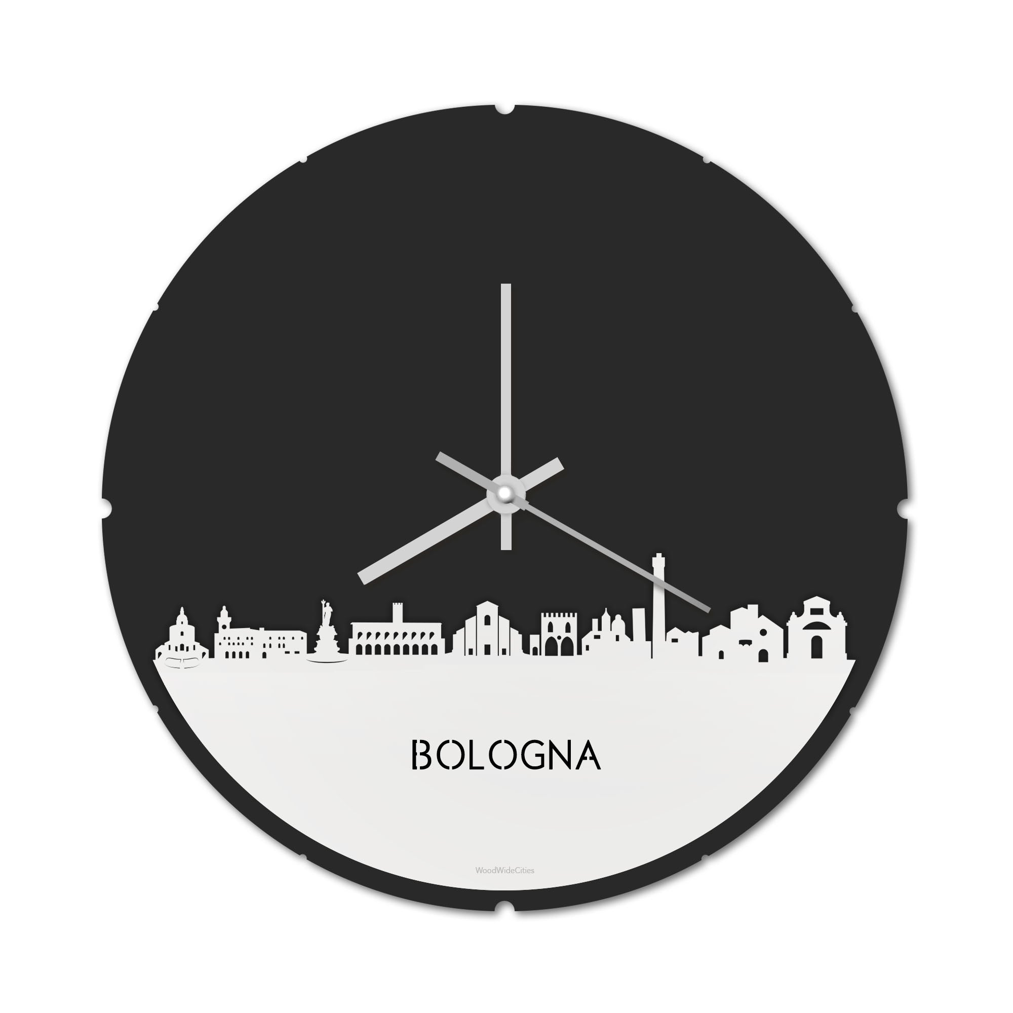 Skyline Klok Rond Bologna Wit glanzend gerecycled kunststof cadeau decoratie relatiegeschenk van WoodWideCities