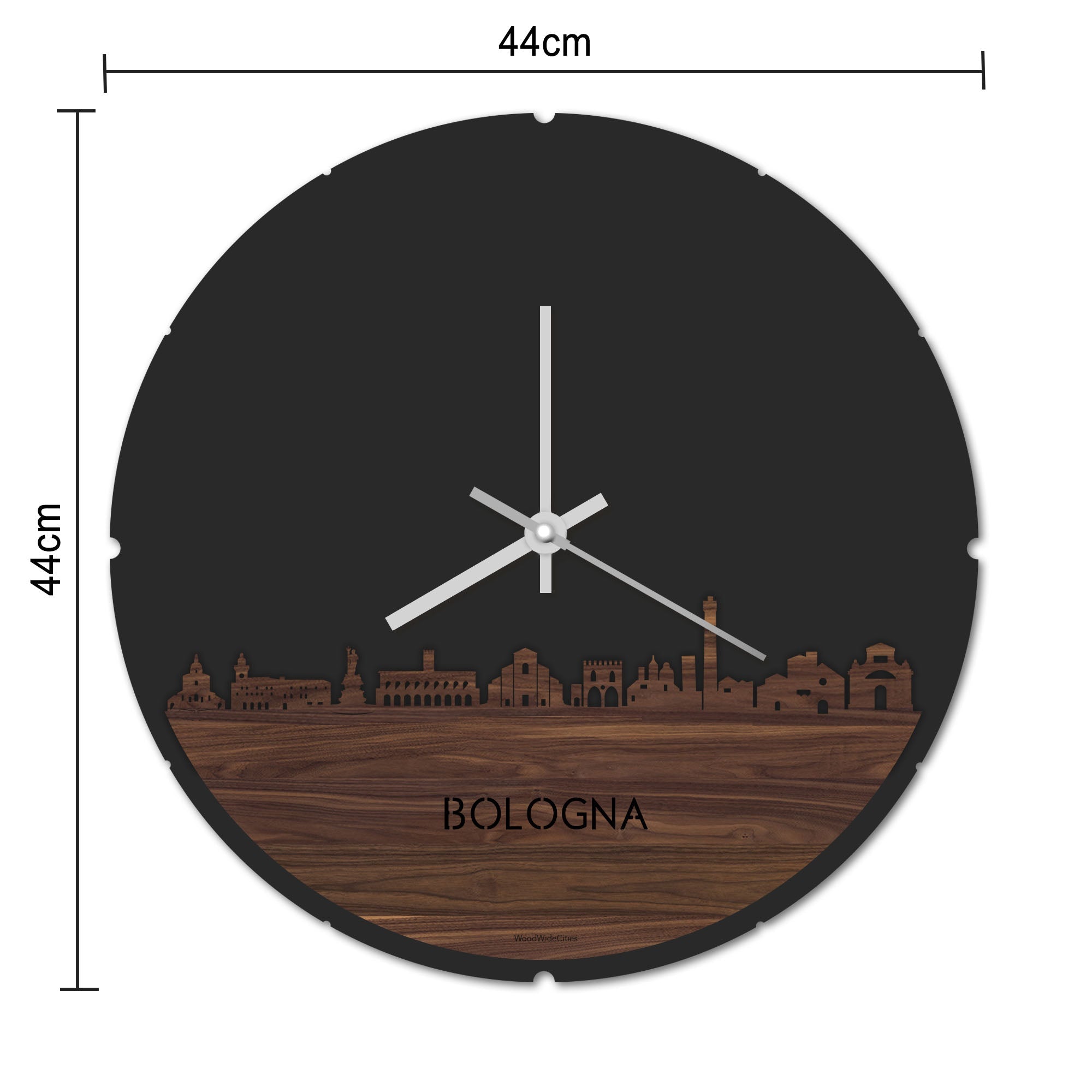 Skyline Klok Rond Bologna Zwart glanzend gerecycled kunststof cadeau decoratie relatiegeschenk van WoodWideCities