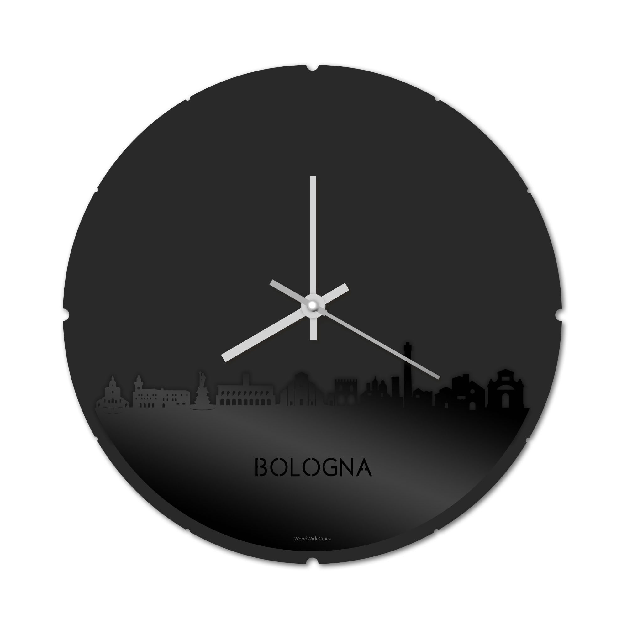 Skyline Klok Rond Bologna Zwart glanzend gerecycled kunststof cadeau decoratie relatiegeschenk van WoodWideCities