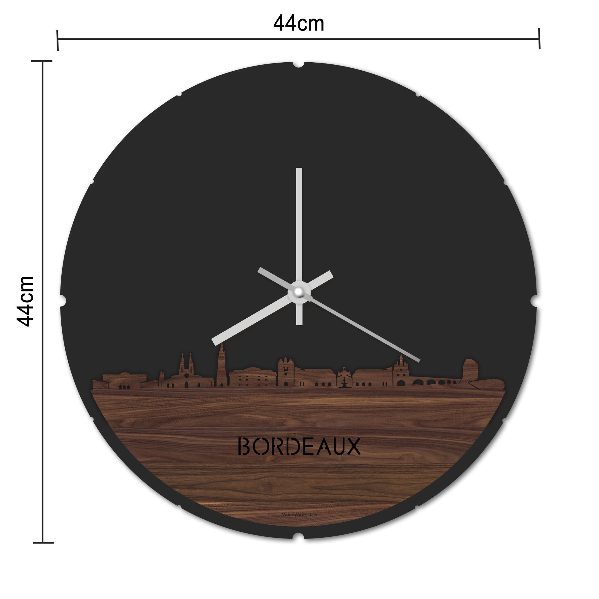 Skyline Klok Rond Bordeaux Noten houten cadeau decoratie relatiegeschenk van WoodWideCities