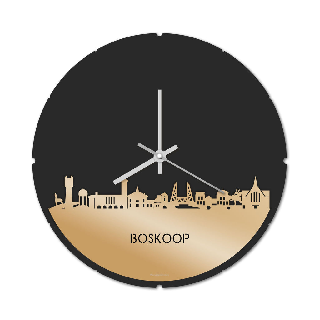 Skyline Klok Rond Boskoop Metallic Goud gerecycled kunststof cadeau decoratie relatiegeschenk van WoodWideCities