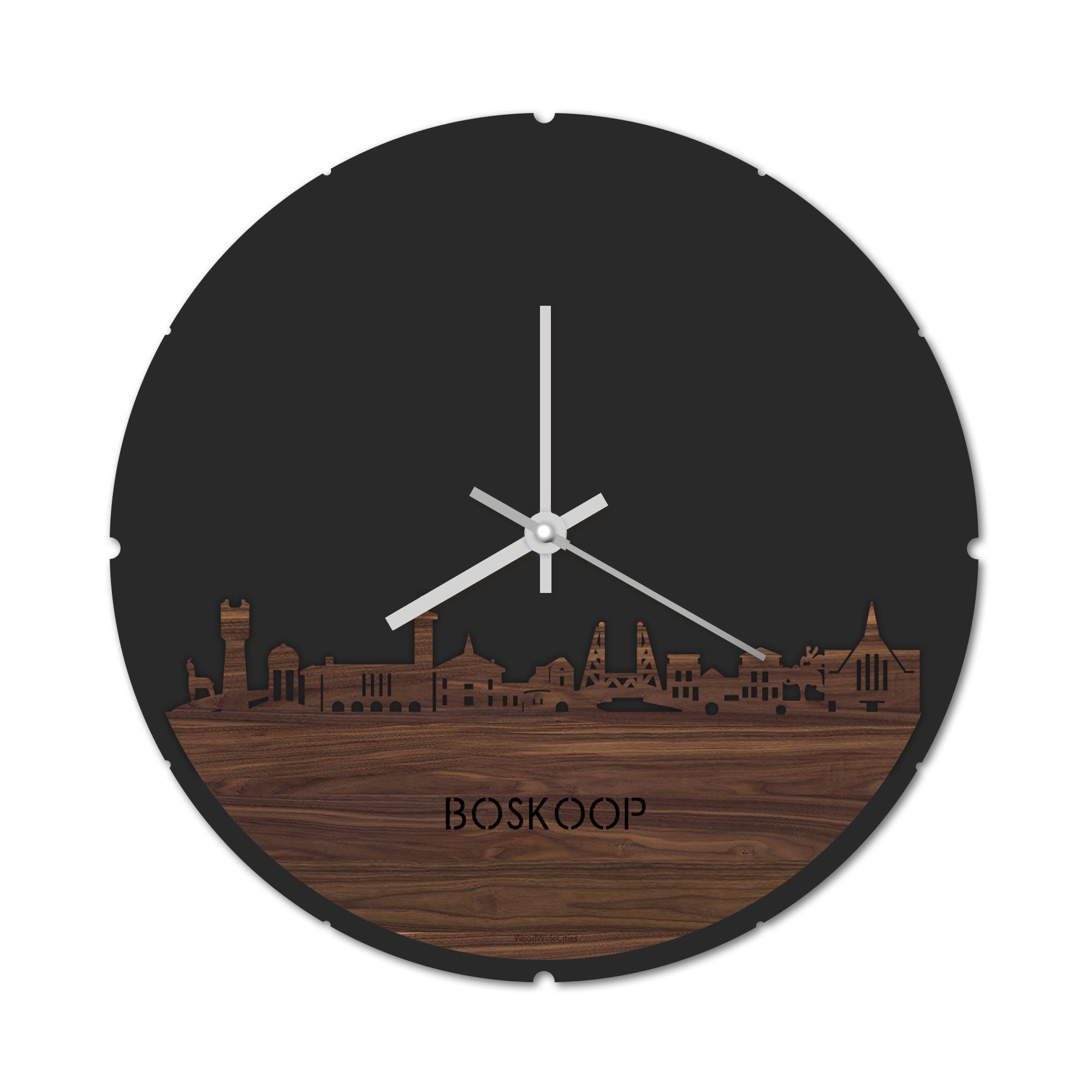 Skyline Klok Rond Boskoop Noten houten cadeau decoratie relatiegeschenk van WoodWideCities