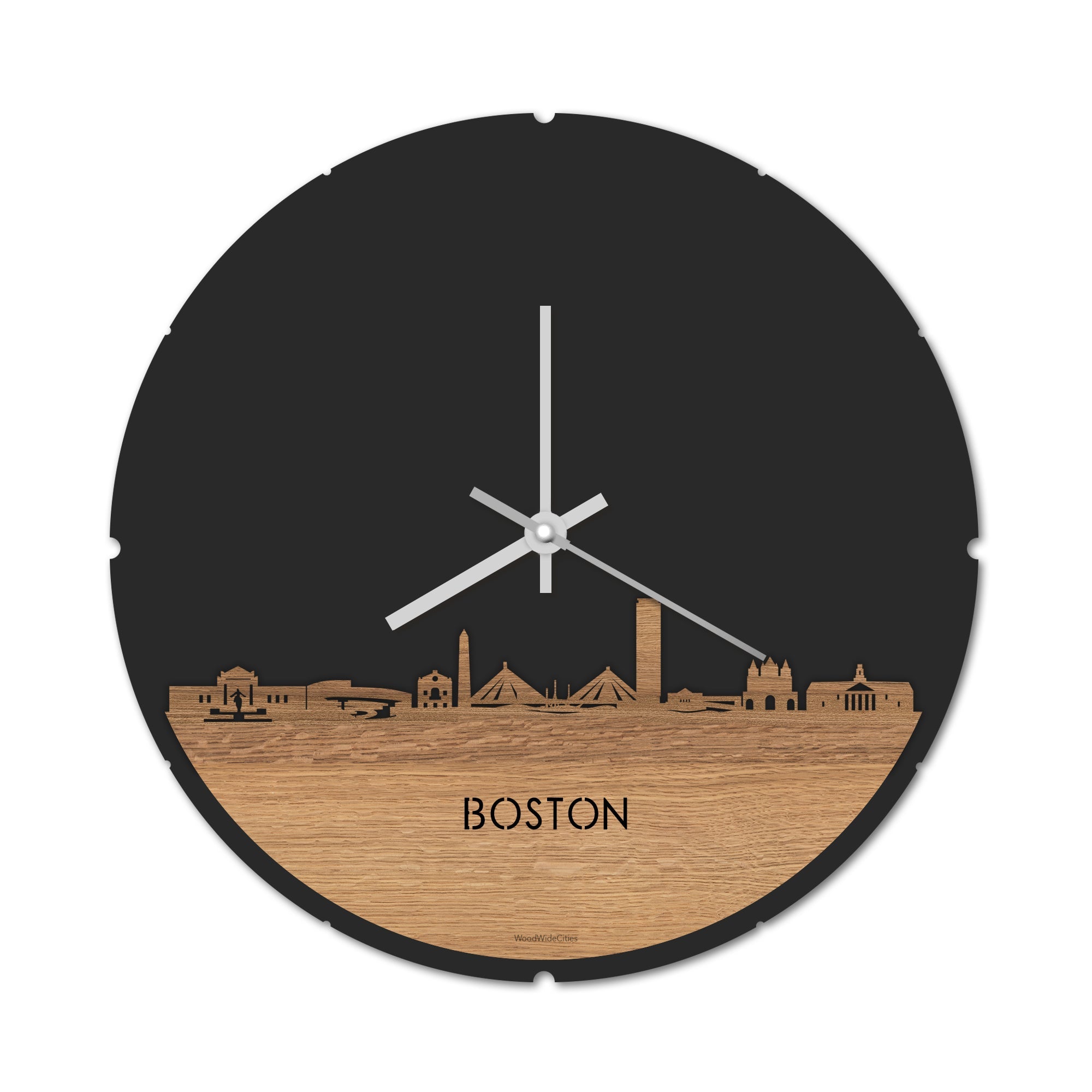 Skyline Klok Boston Eiken houten cadeau decoratie relatiegeschenk van WoodWideCities