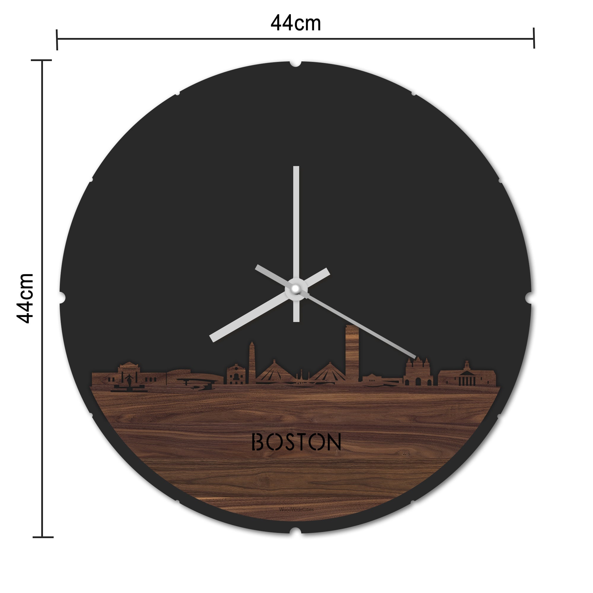 Skyline Klok Rond Boston Zwart glanzend gerecycled kunststof cadeau decoratie relatiegeschenk van WoodWideCities