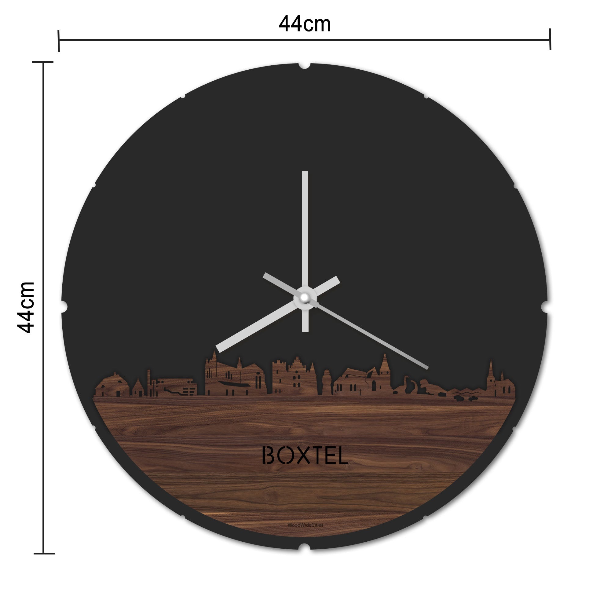 Skyline Klok Rond Boxtel Bamboe houten cadeau decoratie relatiegeschenk van WoodWideCities