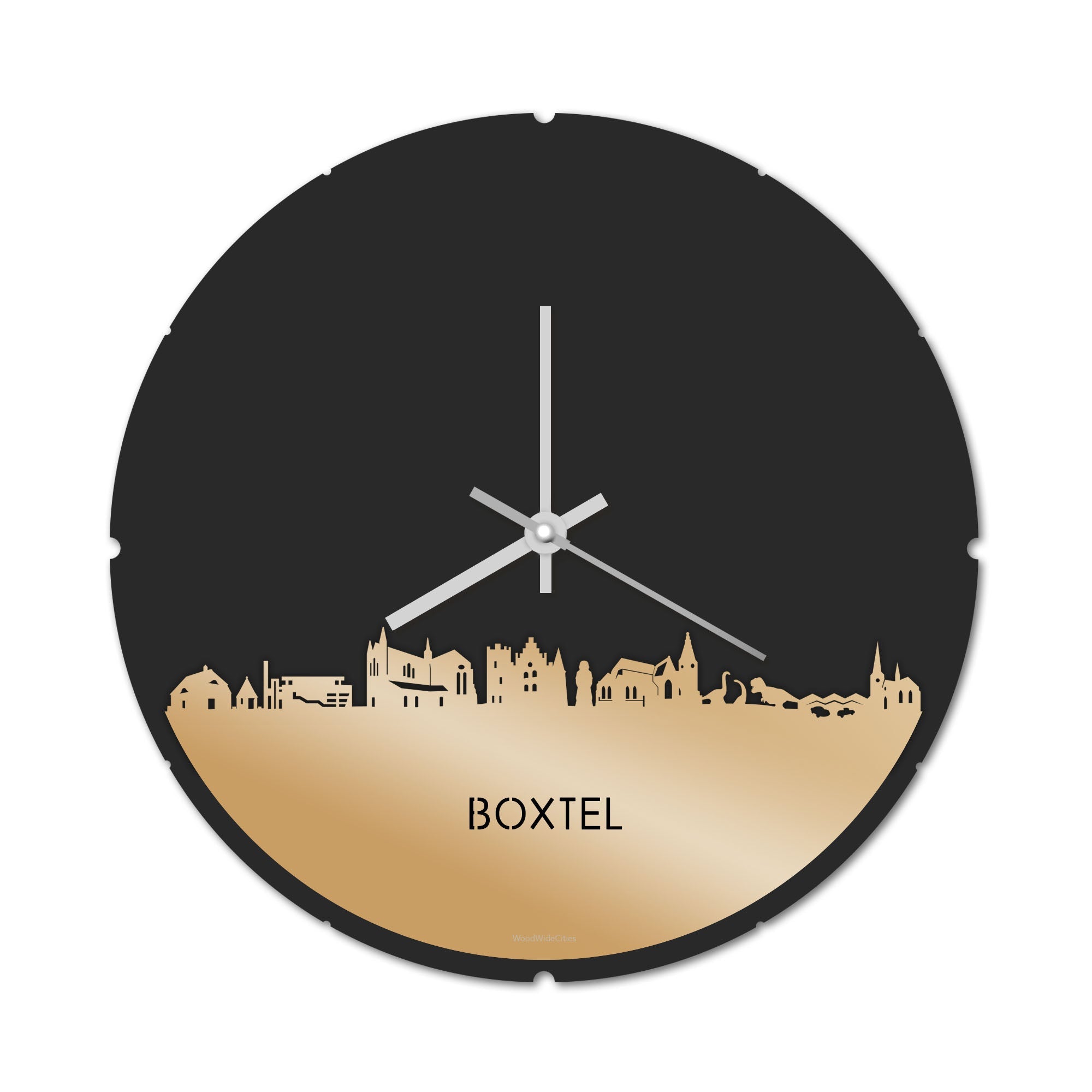 Skyline Klok Rond Boxtel Metallic Goud gerecycled kunststof cadeau decoratie relatiegeschenk van WoodWideCities