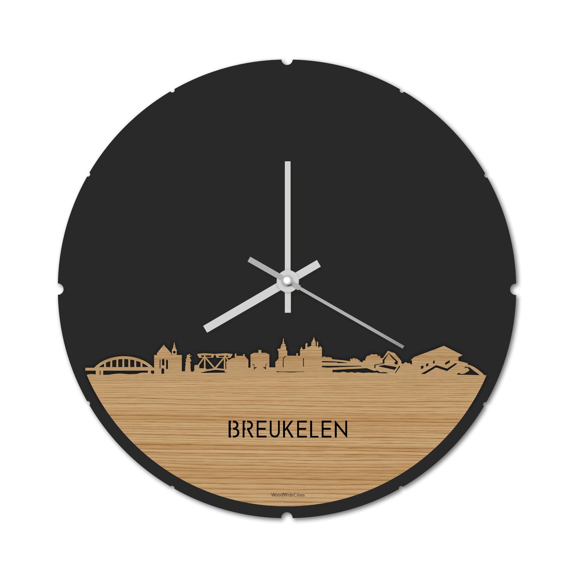 Skyline Klok Rond Breukelen Bamboe houten cadeau decoratie relatiegeschenk van WoodWideCities