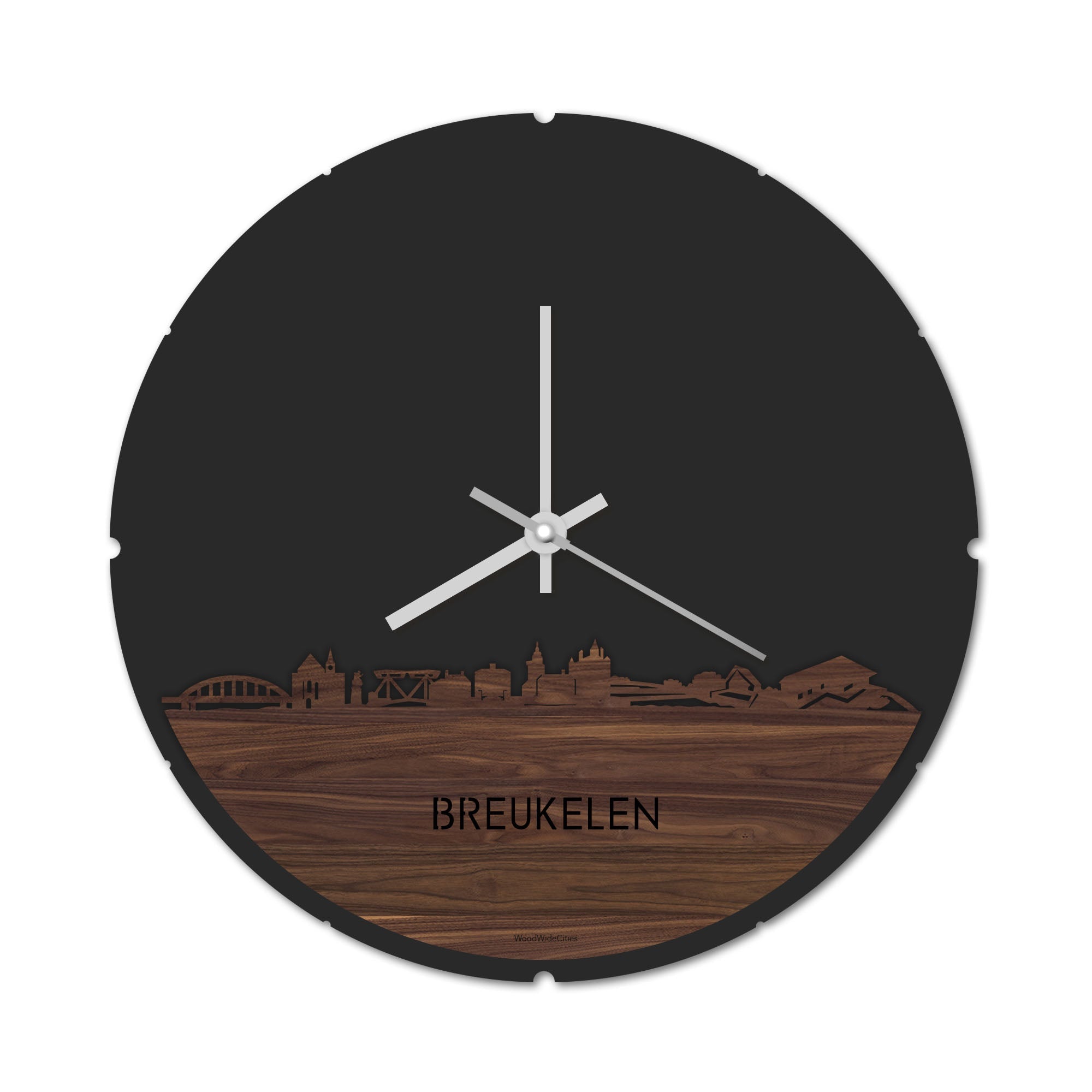 Skyline Klok Rond Breukelen Noten houten cadeau decoratie relatiegeschenk van WoodWideCities