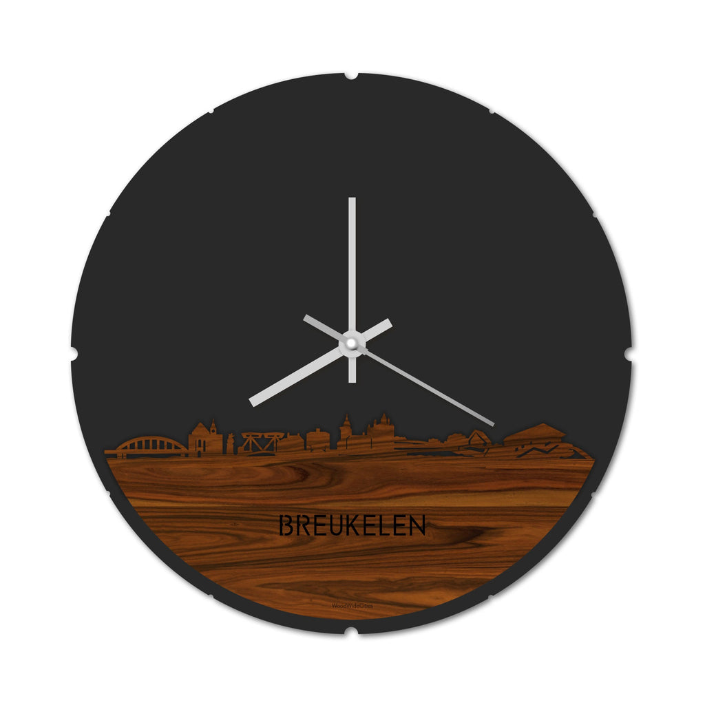 Skyline Klok Rond Breukelen Palissander houten cadeau decoratie relatiegeschenk van WoodWideCities