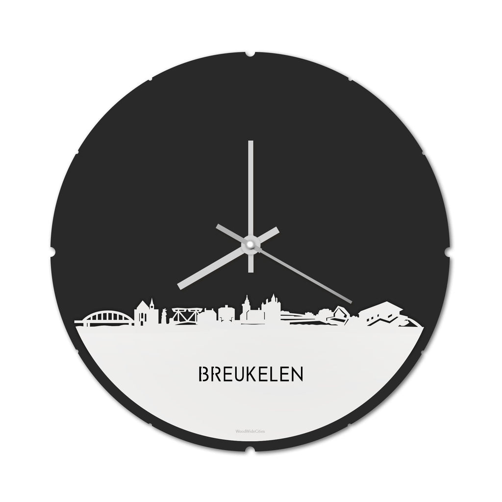 Skyline Klok Rond Breukelen Wit glanzend gerecycled kunststof cadeau decoratie relatiegeschenk van WoodWideCities