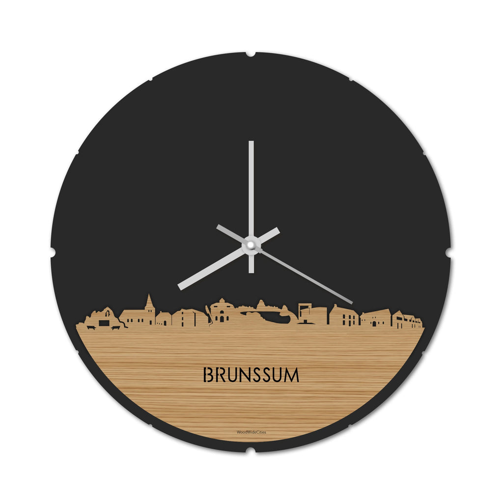 Skyline Klok Rond Brunssum Bamboe houten cadeau decoratie relatiegeschenk van WoodWideCities