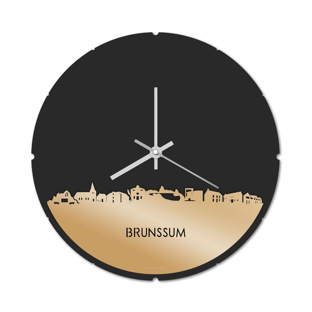 Skyline Klok Rond Brunssum Metallic Goud gerecycled kunststof cadeau decoratie relatiegeschenk van WoodWideCities