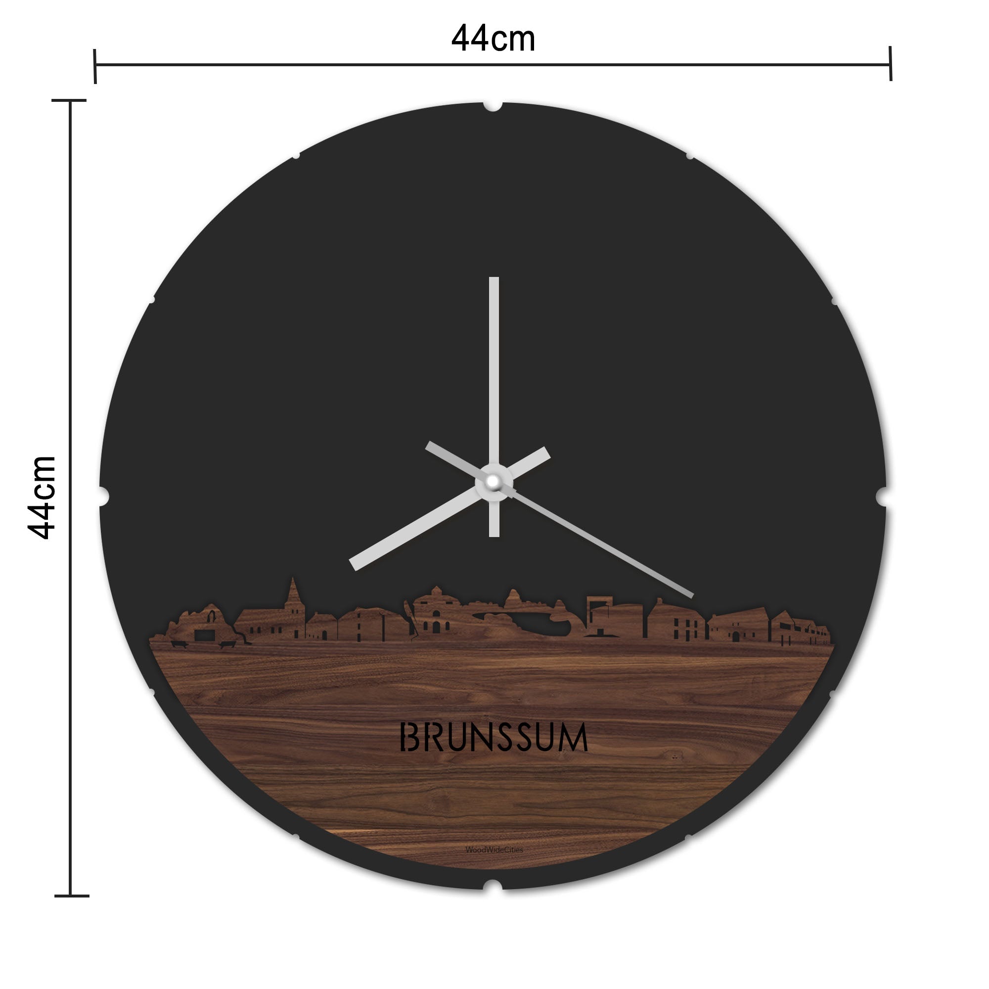 Skyline Klok Rond Brunssum Palissander houten cadeau decoratie relatiegeschenk van WoodWideCities