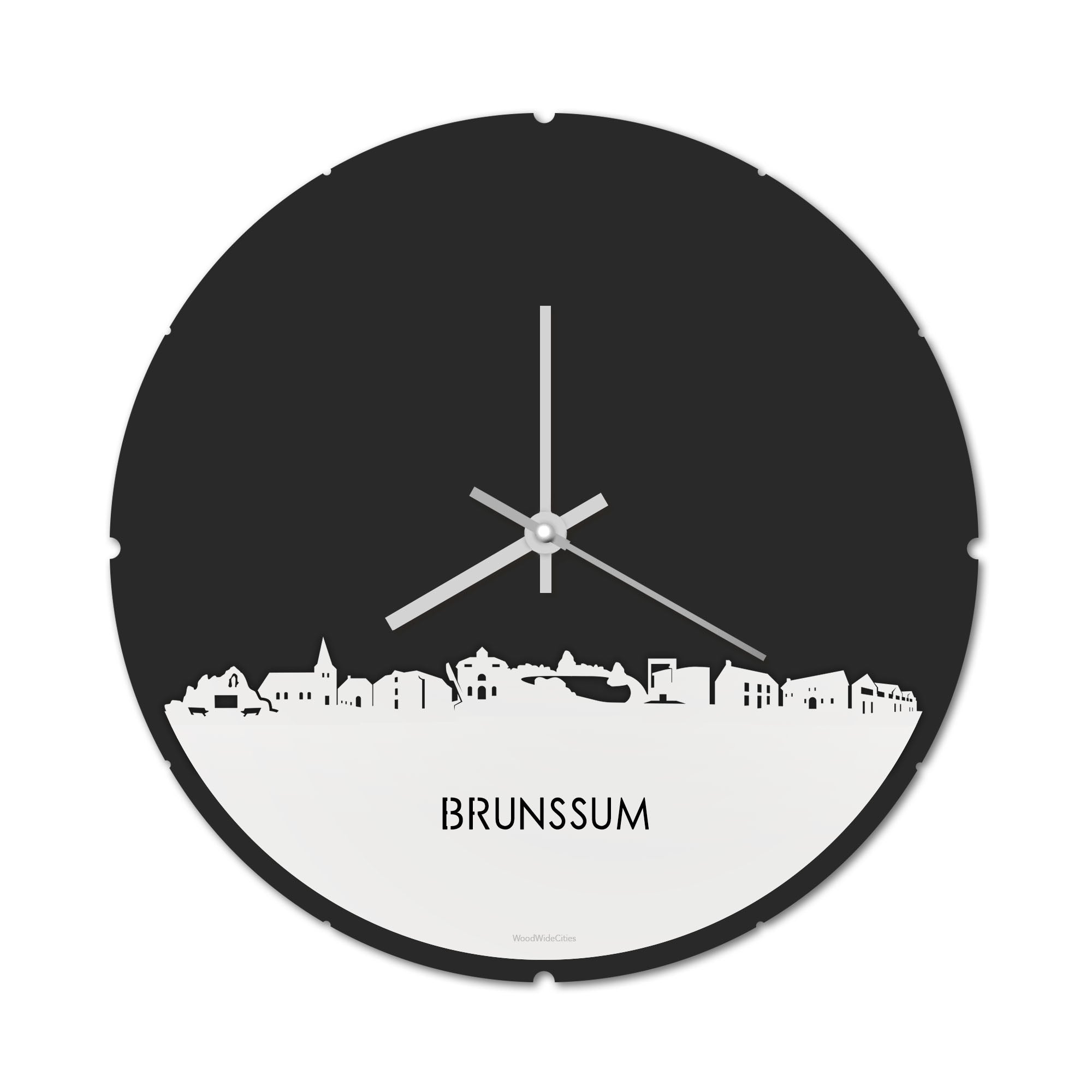 Skyline Klok Rond Brunssum Wit glanzend gerecycled kunststof cadeau decoratie relatiegeschenk van WoodWideCities