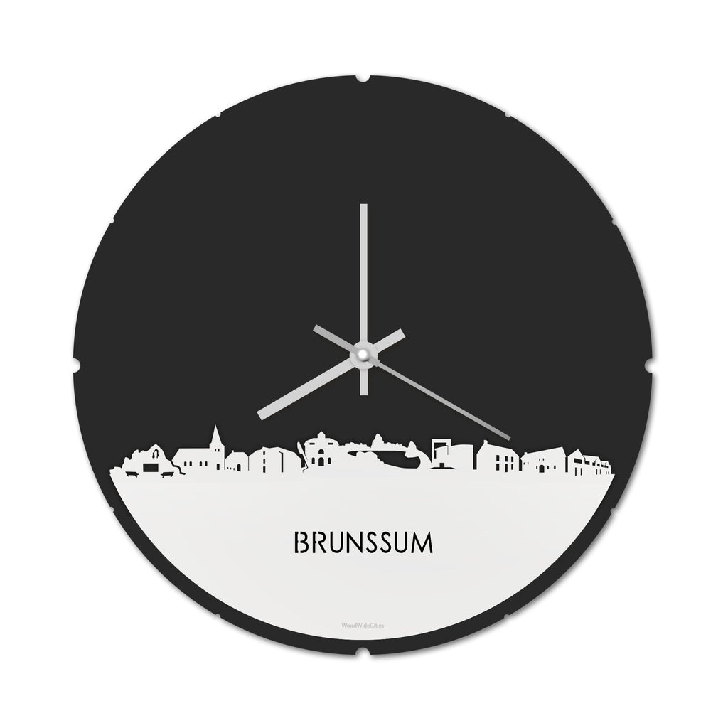 Skyline Klok Rond Brunssum Wit glanzend gerecycled kunststof cadeau decoratie relatiegeschenk van WoodWideCities