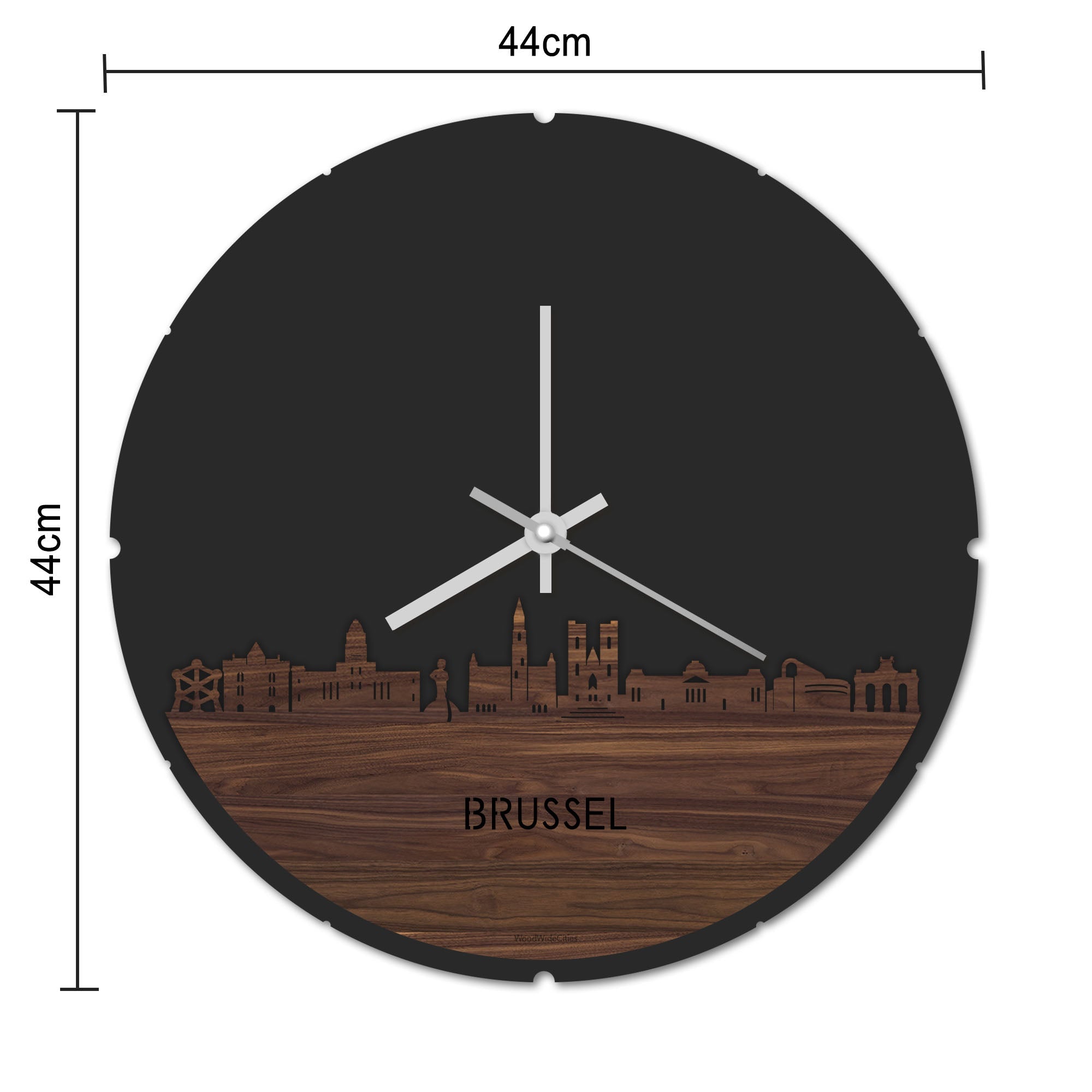 Skyline Klok Rond Brussel Noten houten cadeau decoratie relatiegeschenk van WoodWideCities