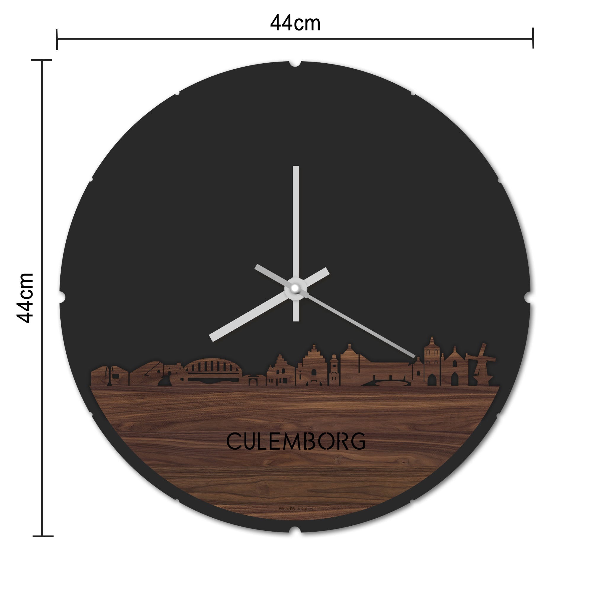 Skyline Klok Rond Culemborg Eiken houten cadeau decoratie relatiegeschenk van WoodWideCities