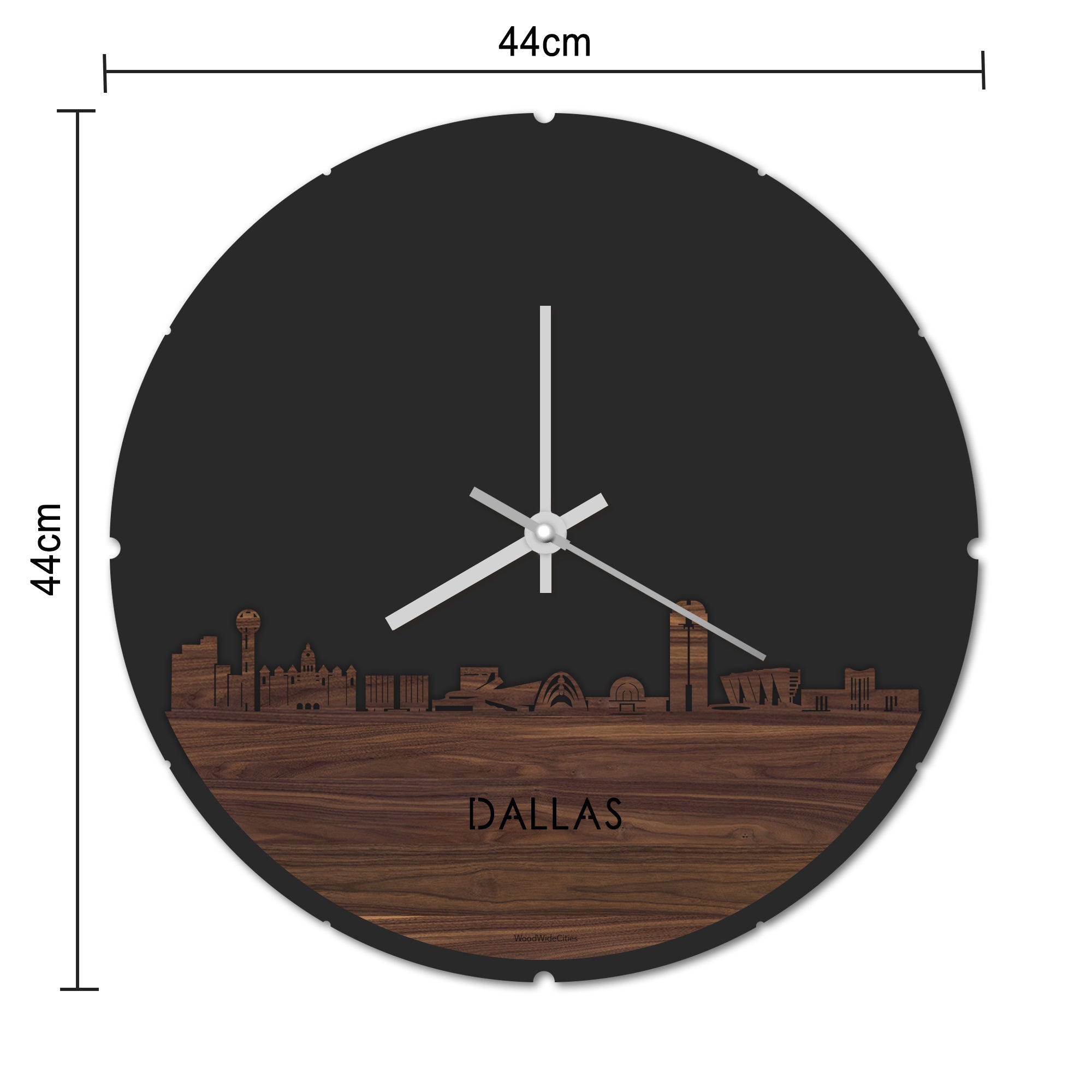 Skyline Klok Rond Dallas Bamboe houten cadeau decoratie relatiegeschenk van WoodWideCities